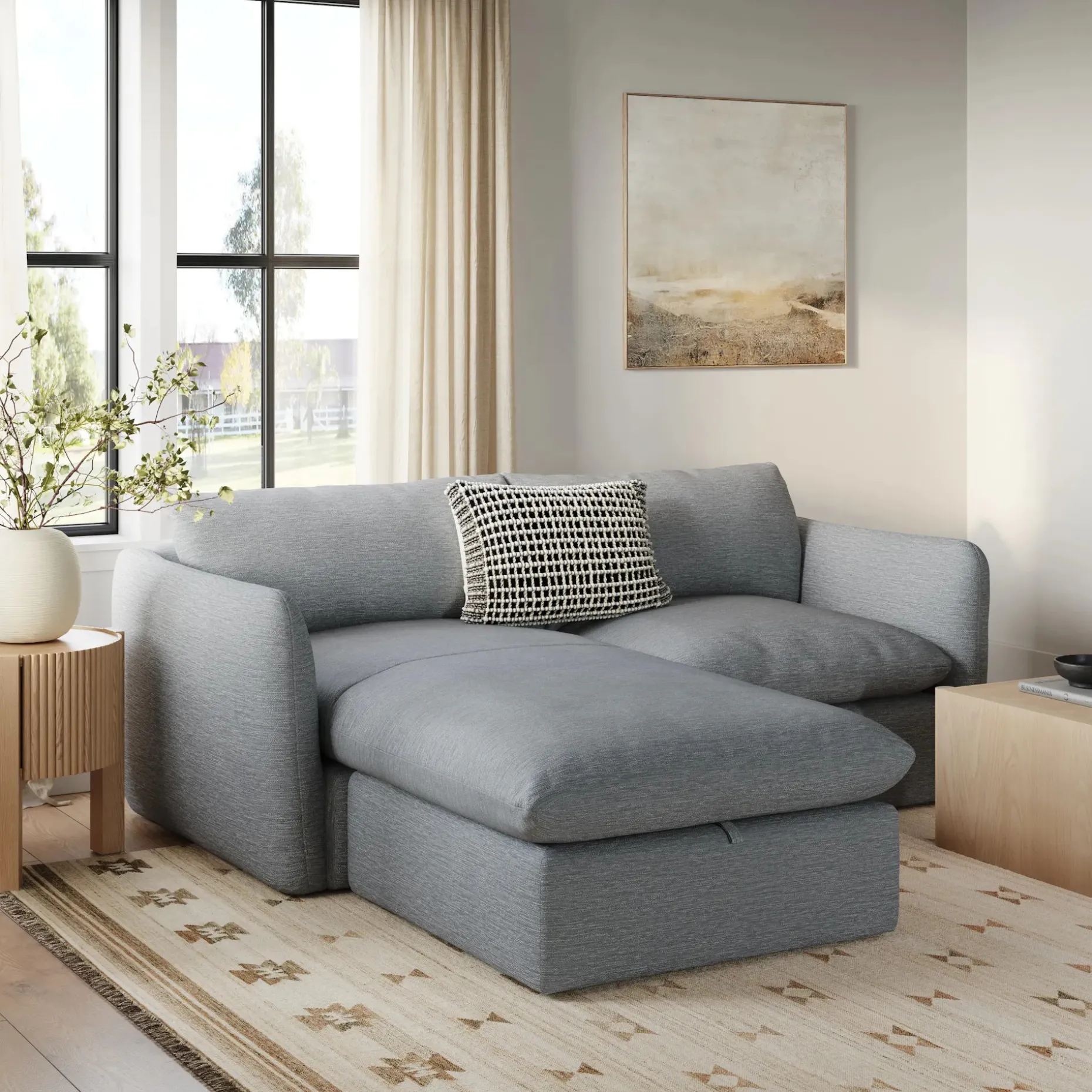 Leigh 86" Reversible Storage Sleeper Sectional - Silver Light Blue