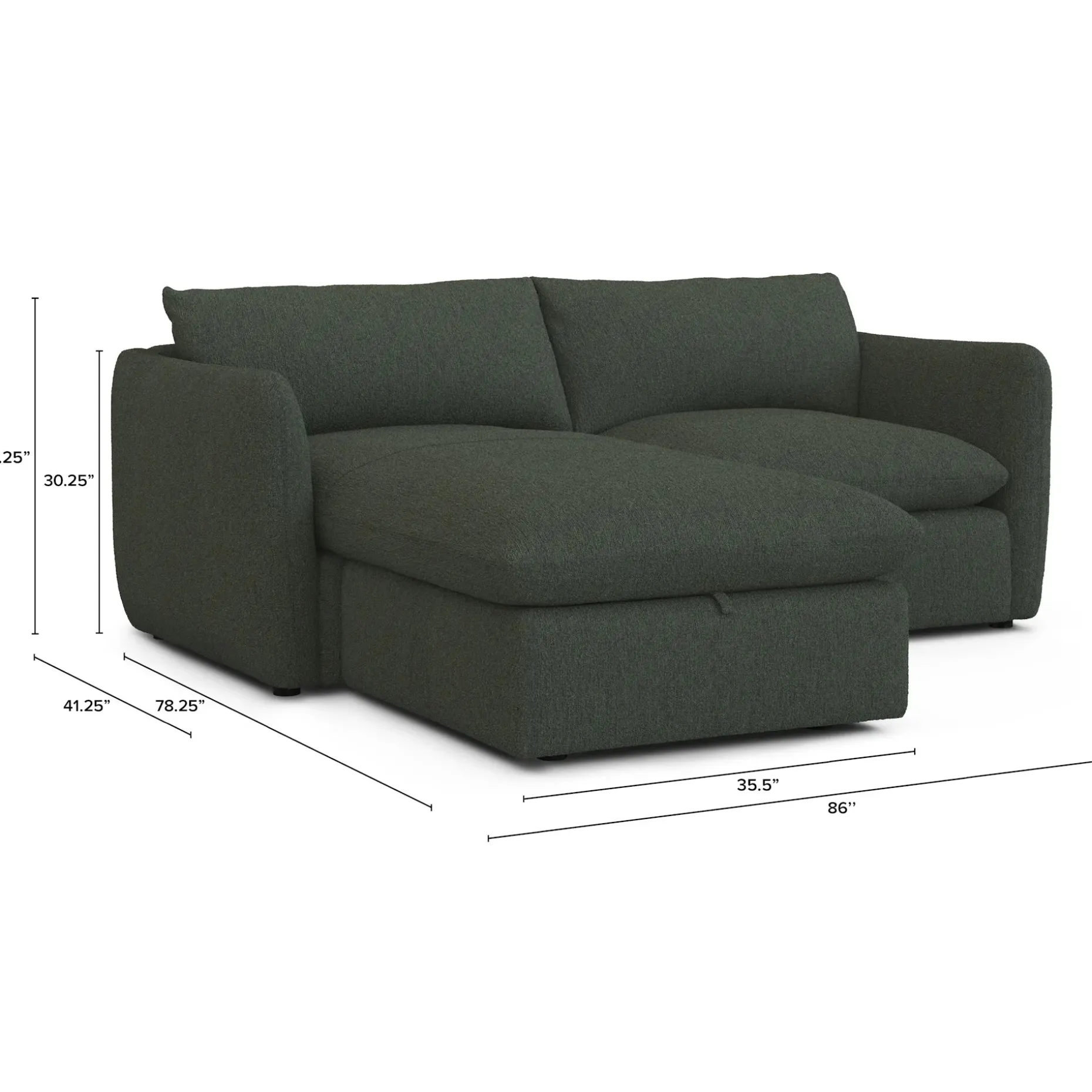 Leigh 86" Reversible Storage Sleeper Sectional - Green Wool Bouclé