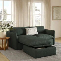 Leigh 86" Reversible Storage Sleeper Sectional - Green Wool Bouclé