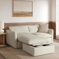 Leigh 86" Reversible Storage Sleeper Sectional - Ivory Wool Bouclé