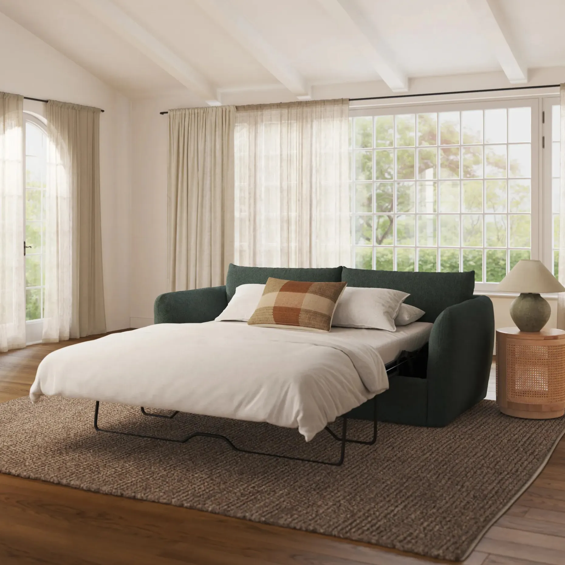 Leigh 86" Sofa Bed - Green Wool Bouclé