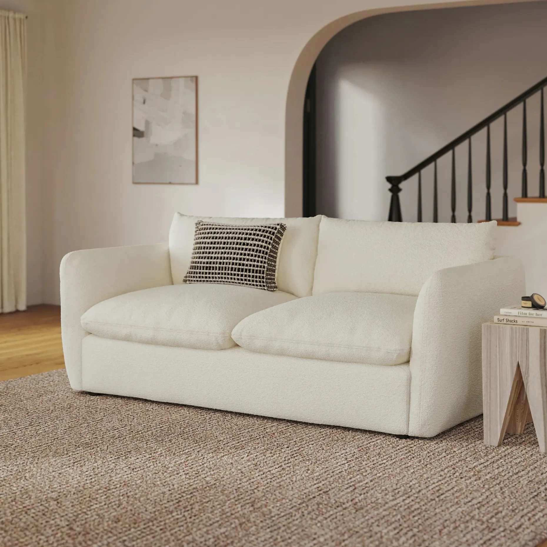 Leigh 86" Sofa Bed - Ivory Wool Bouclé