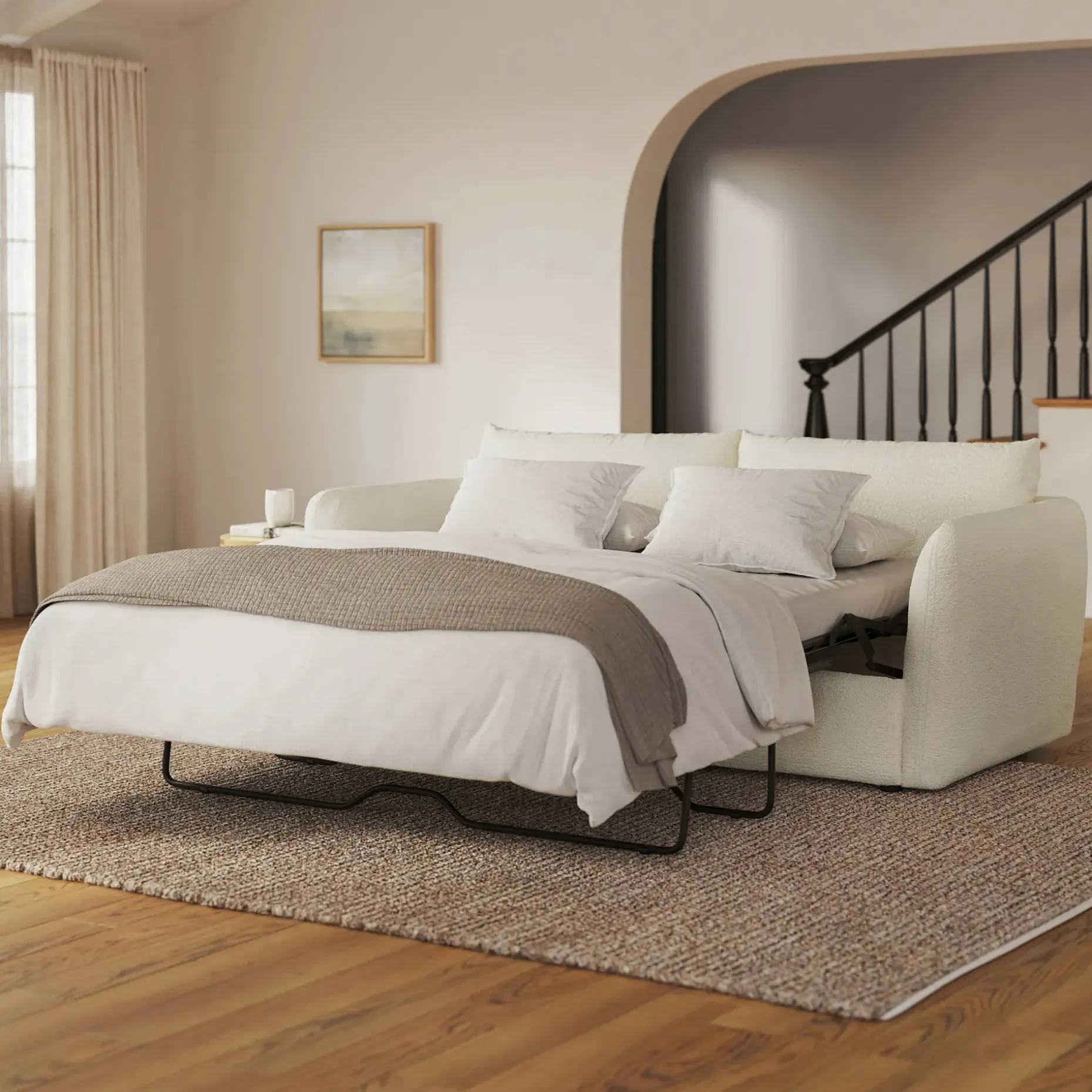 Leigh 86" Sofa Bed - Ivory Wool Bouclé