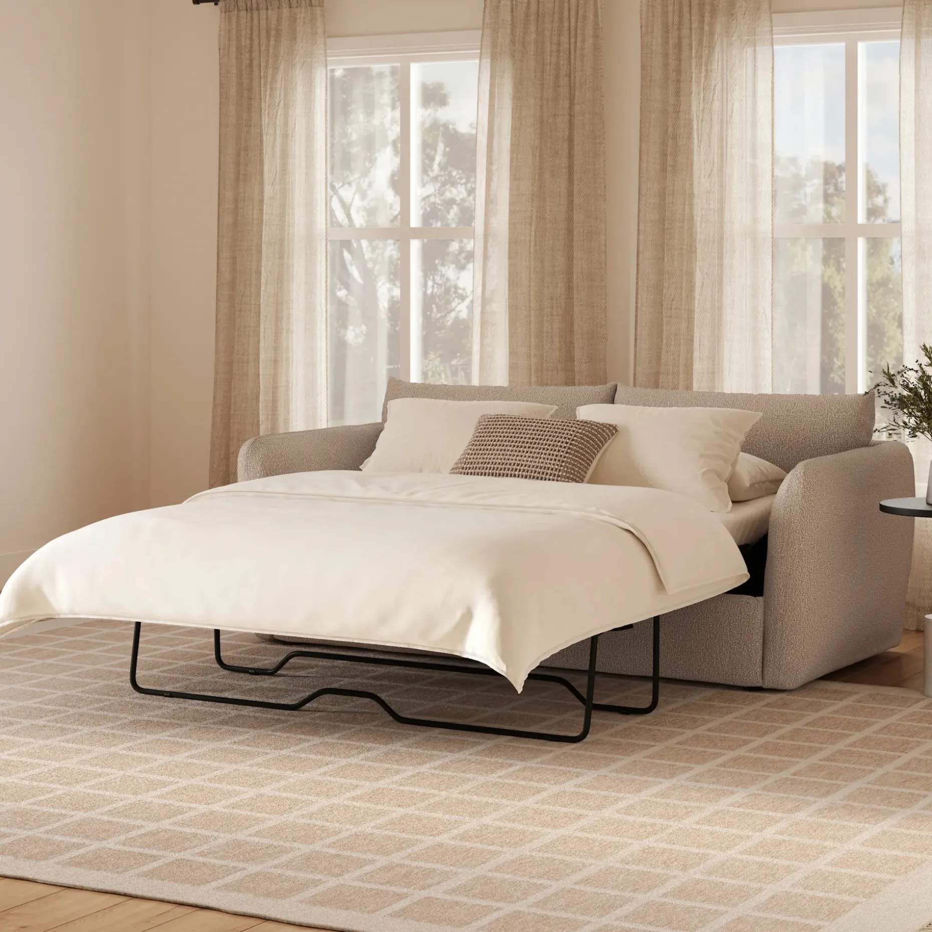 Leigh 86" Sofa Bed - Sandstone Wool Bouclé
