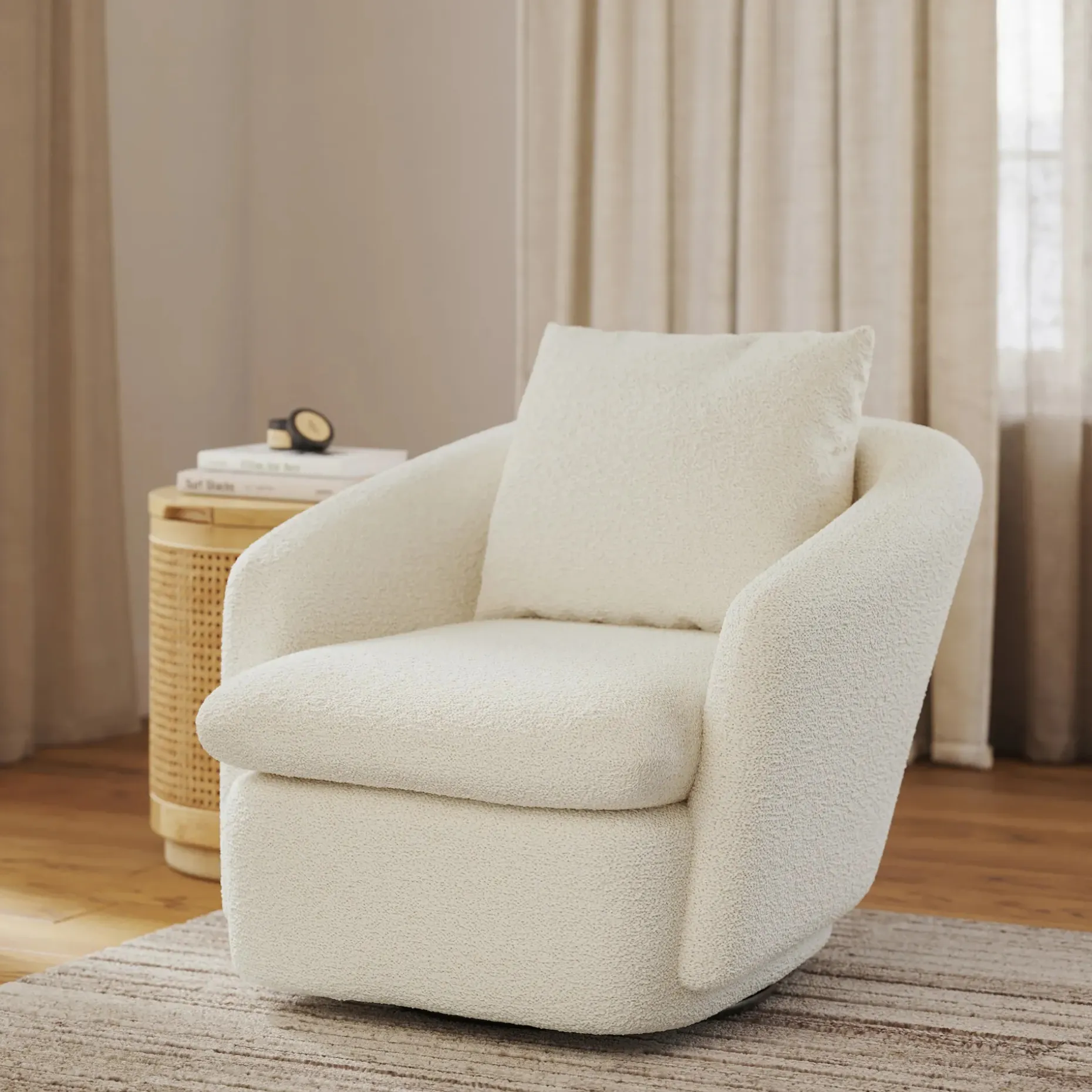 Leigh 33" Swivel Lounge Chair - Ivory Wool Bouclé