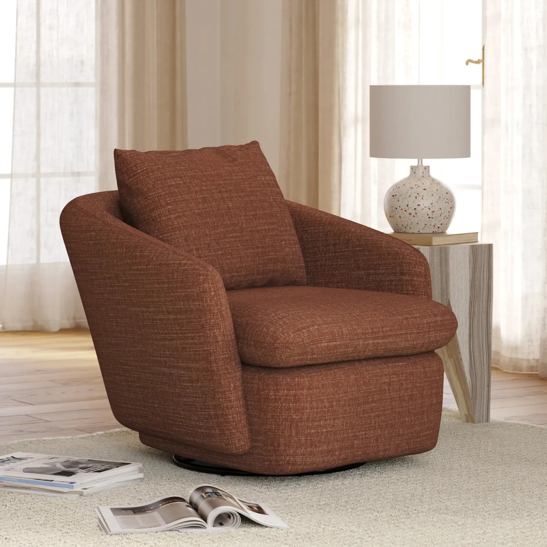 Leigh 33" Swivel Lounge Chair - Napa Rust