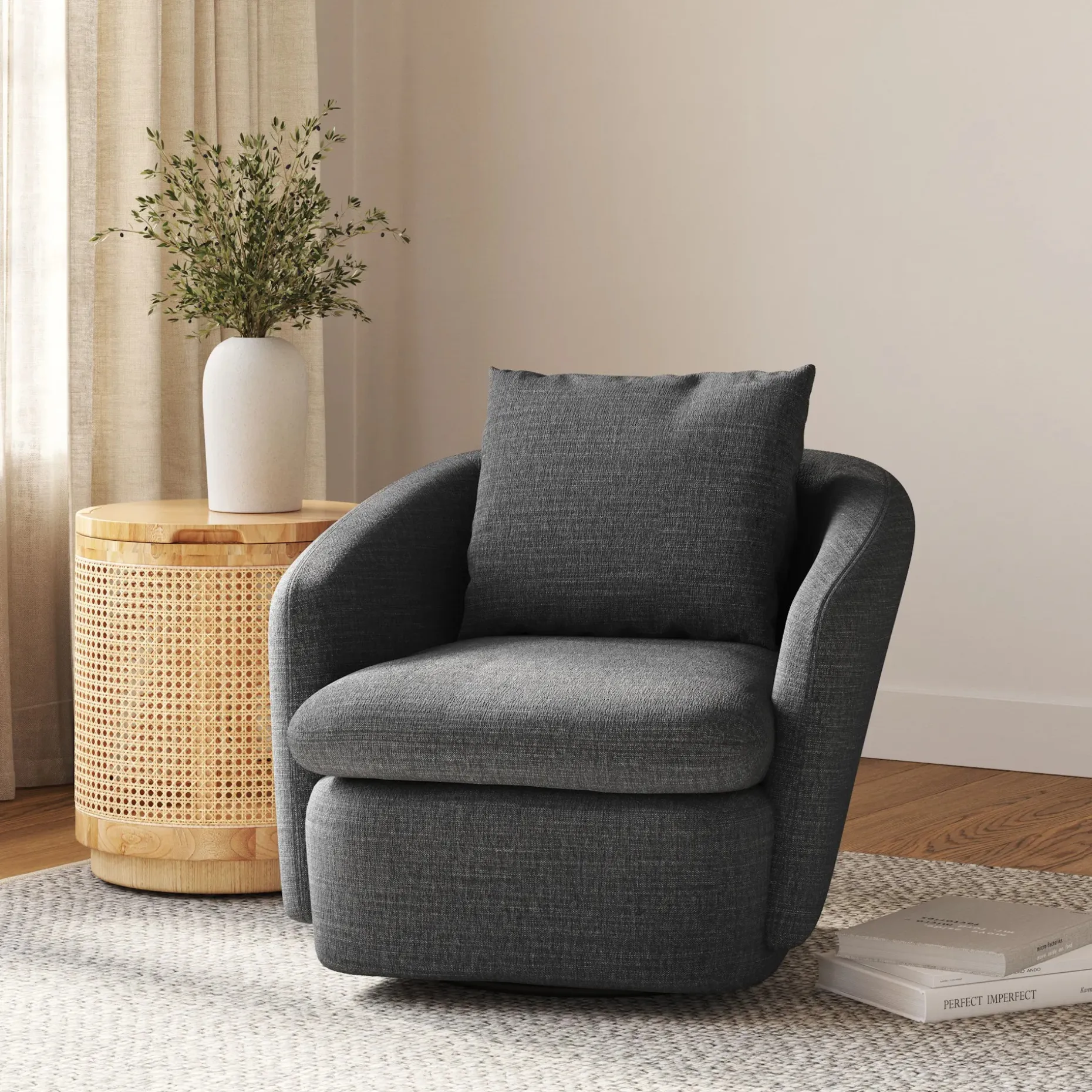Leigh 33" Swivel Lounge Chair - Napa Charcoal