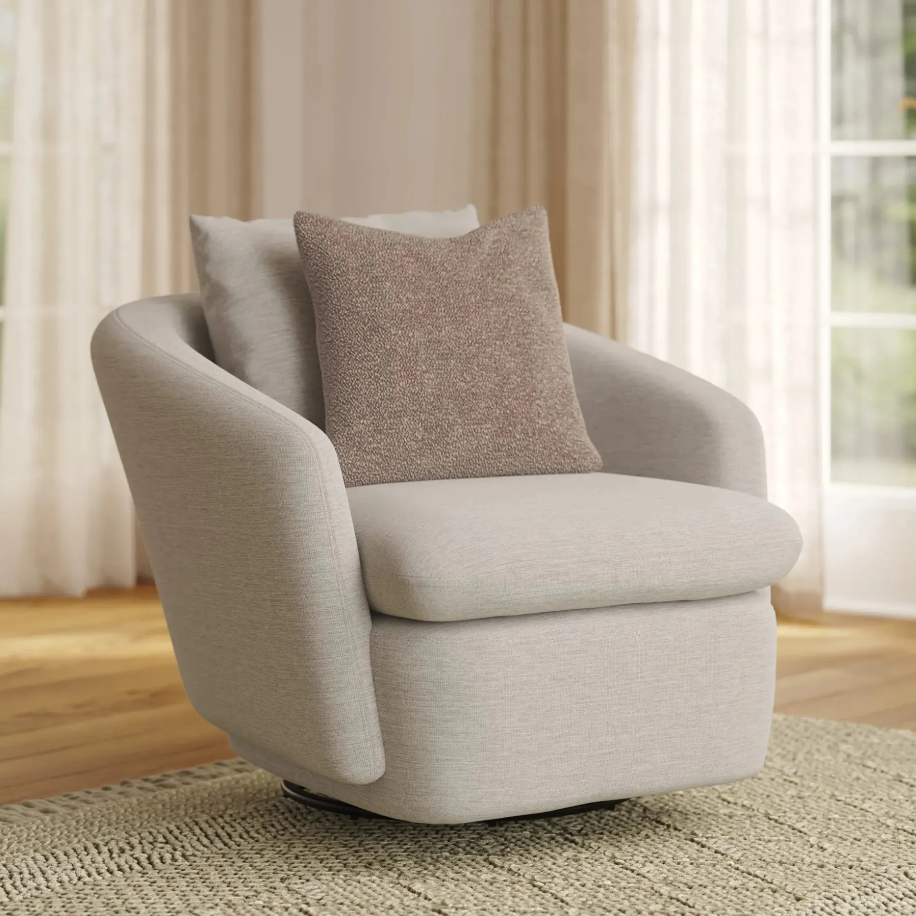 Leigh 33" Swivel Lounge Chair - Silver Ivory