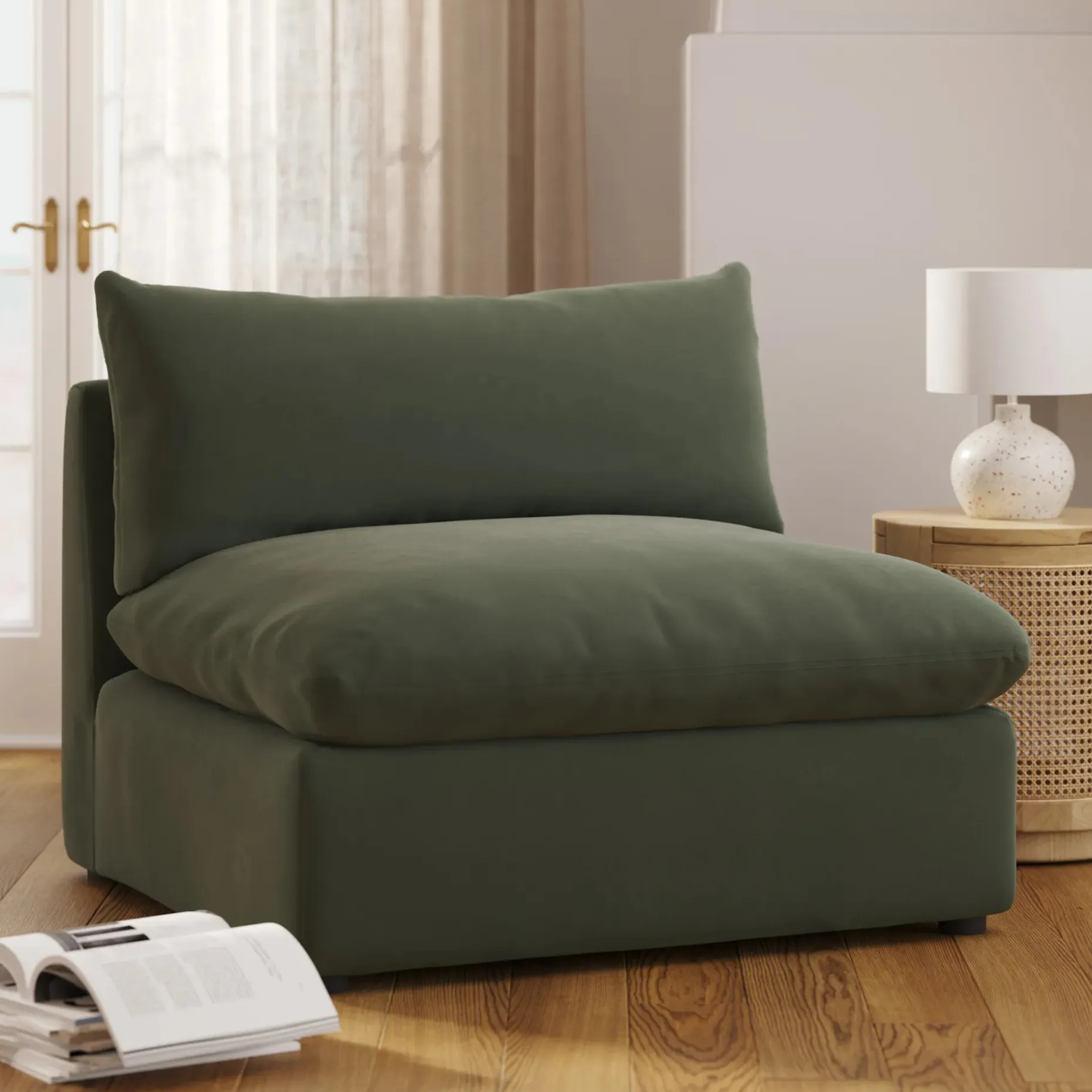 Leigh 39.5" Velvet Armless Chair Module - Hale Fir Green