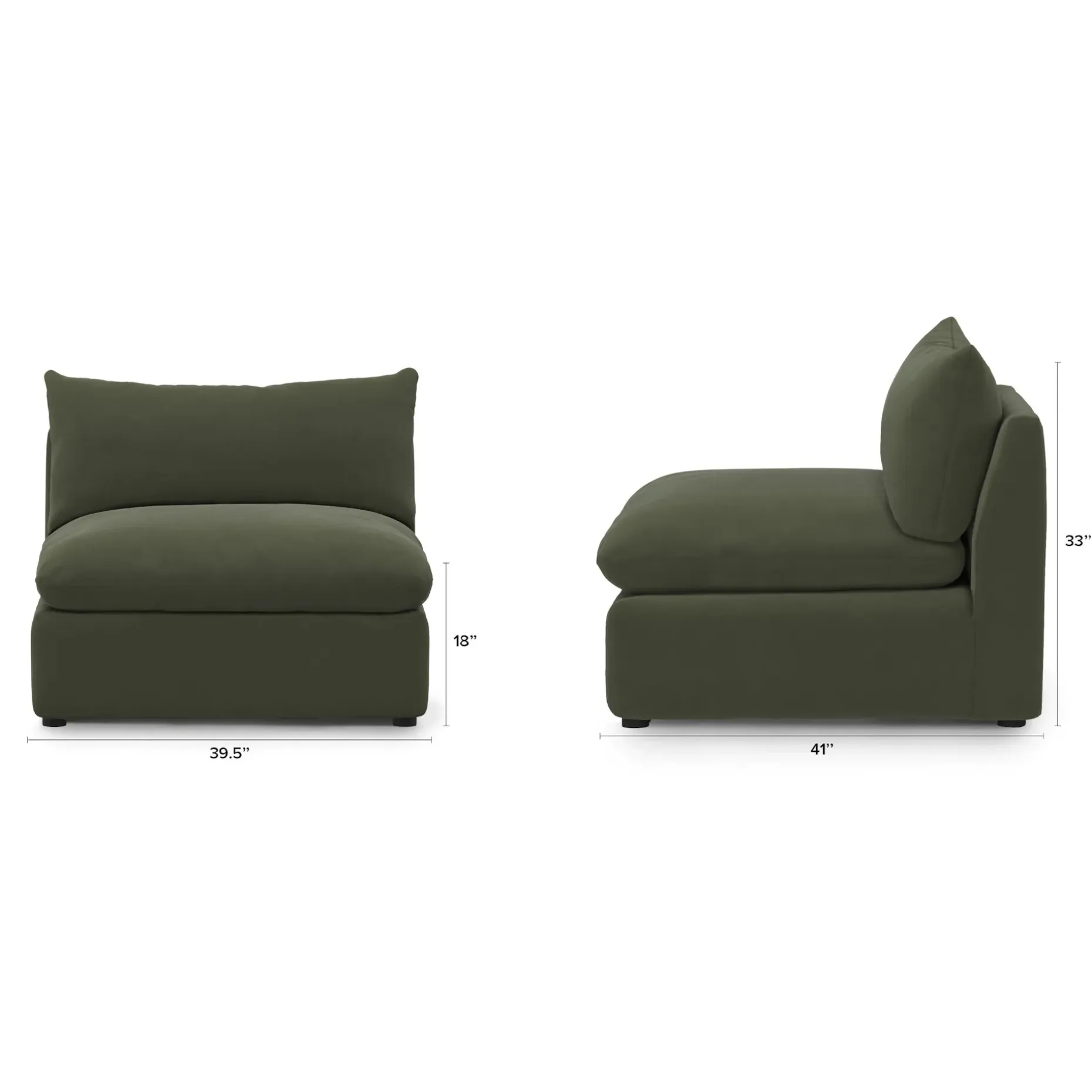 Leigh 39.5" Velvet Armless Chair Module - Hale Fir Green