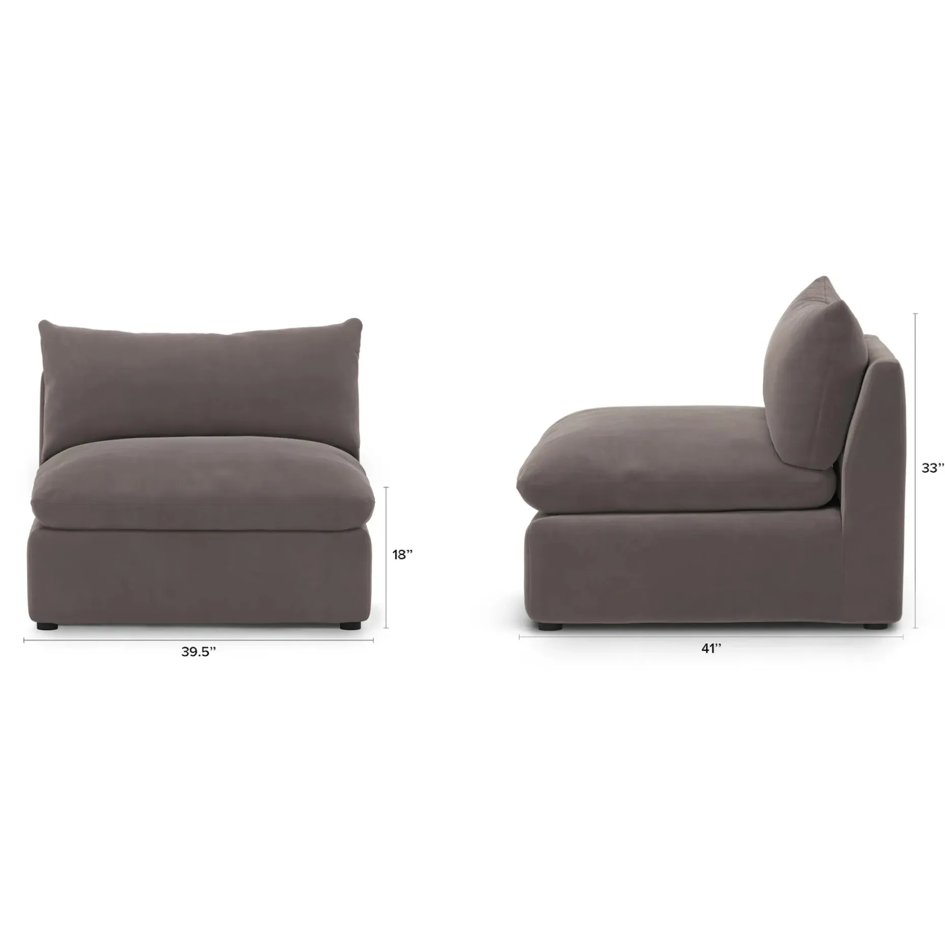 Leigh 39.5" Velvet Armless Chair Module - Hale Warm Gray