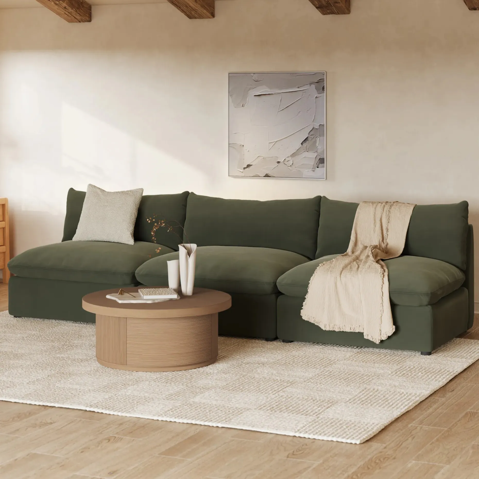 Leigh 118" Velvet Armless Modular Sofa - Hale Fir Green