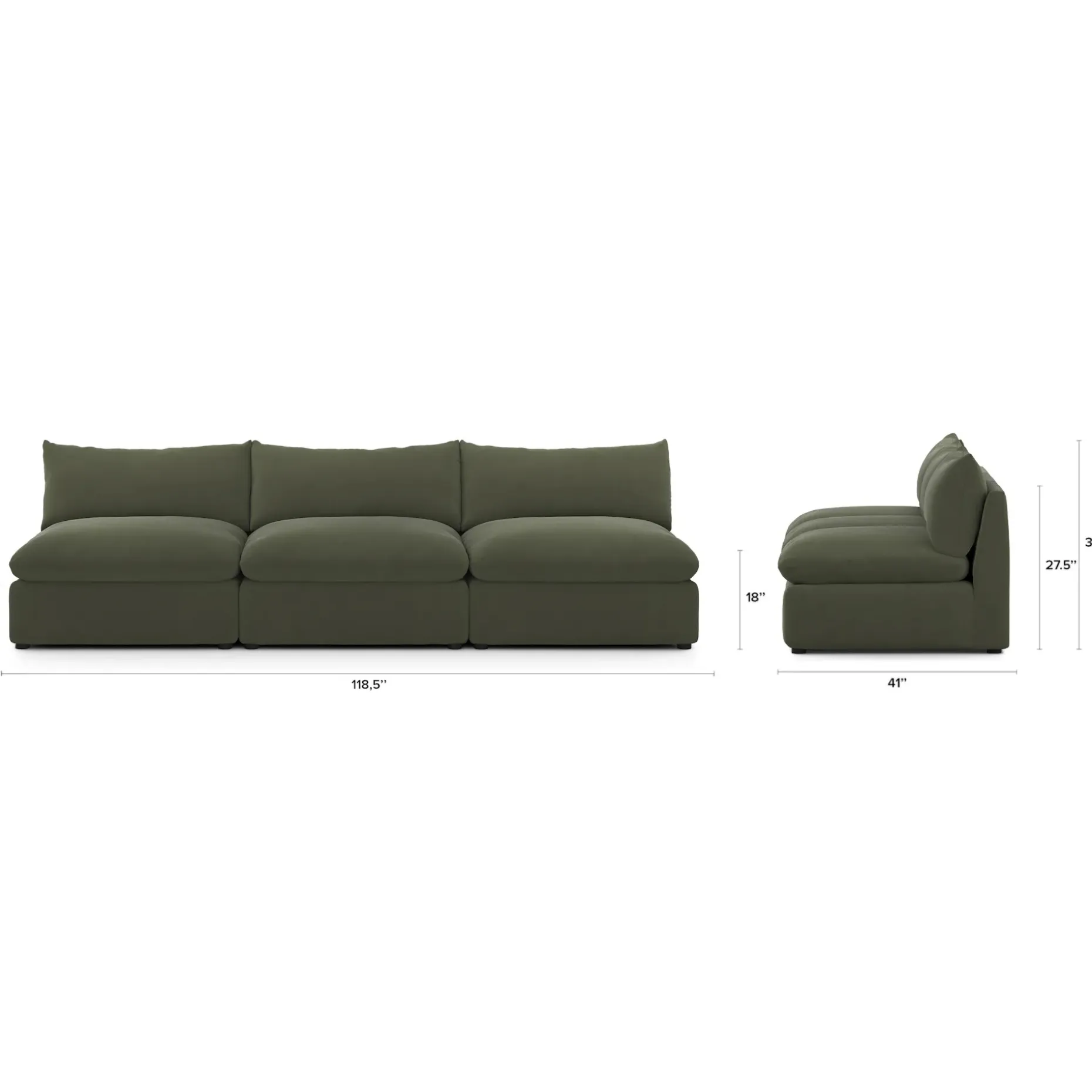 Leigh 118" Velvet Armless Modular Sofa - Hale Fir Green