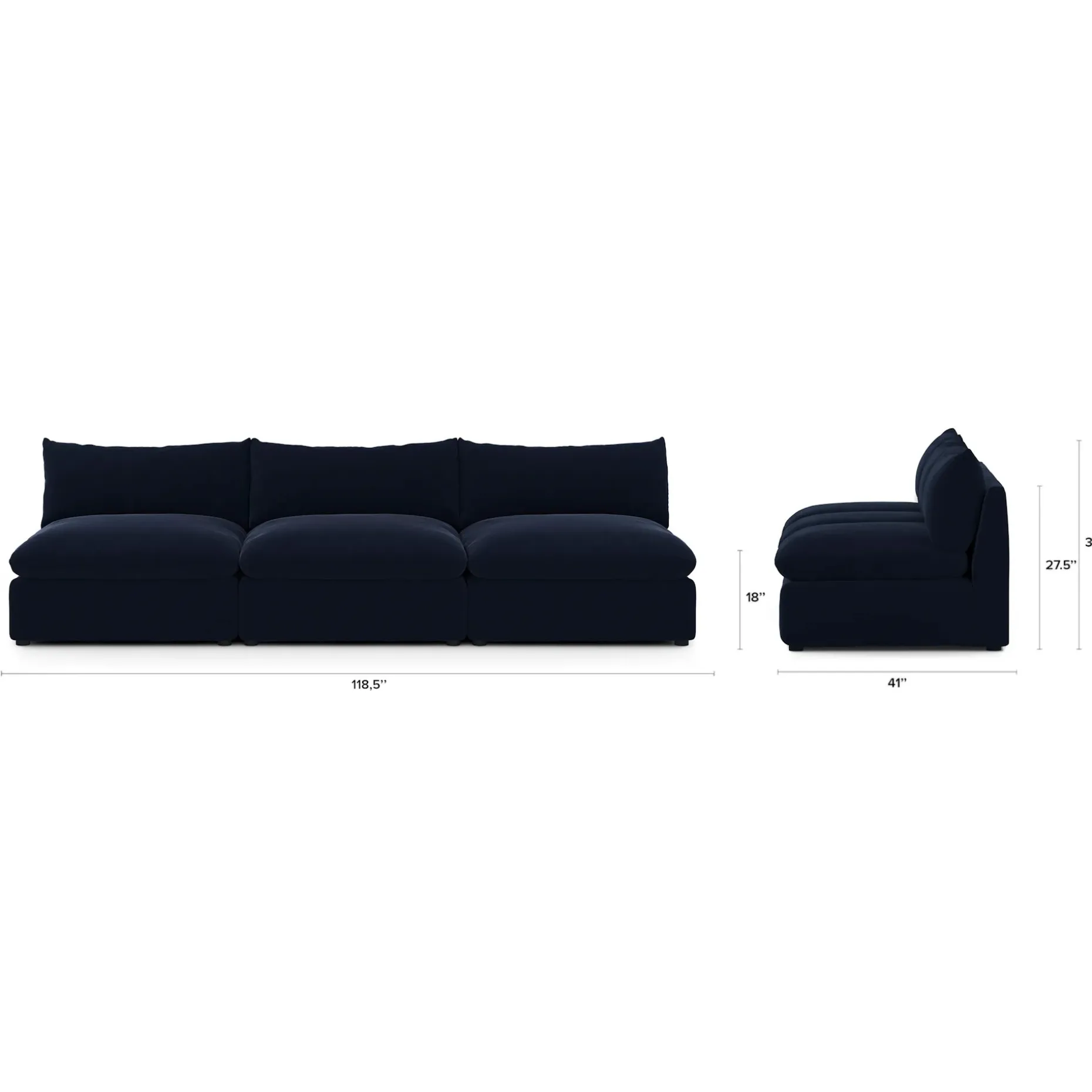 Leigh 118" Velvet Armless Modular Sofa - Hale Ink