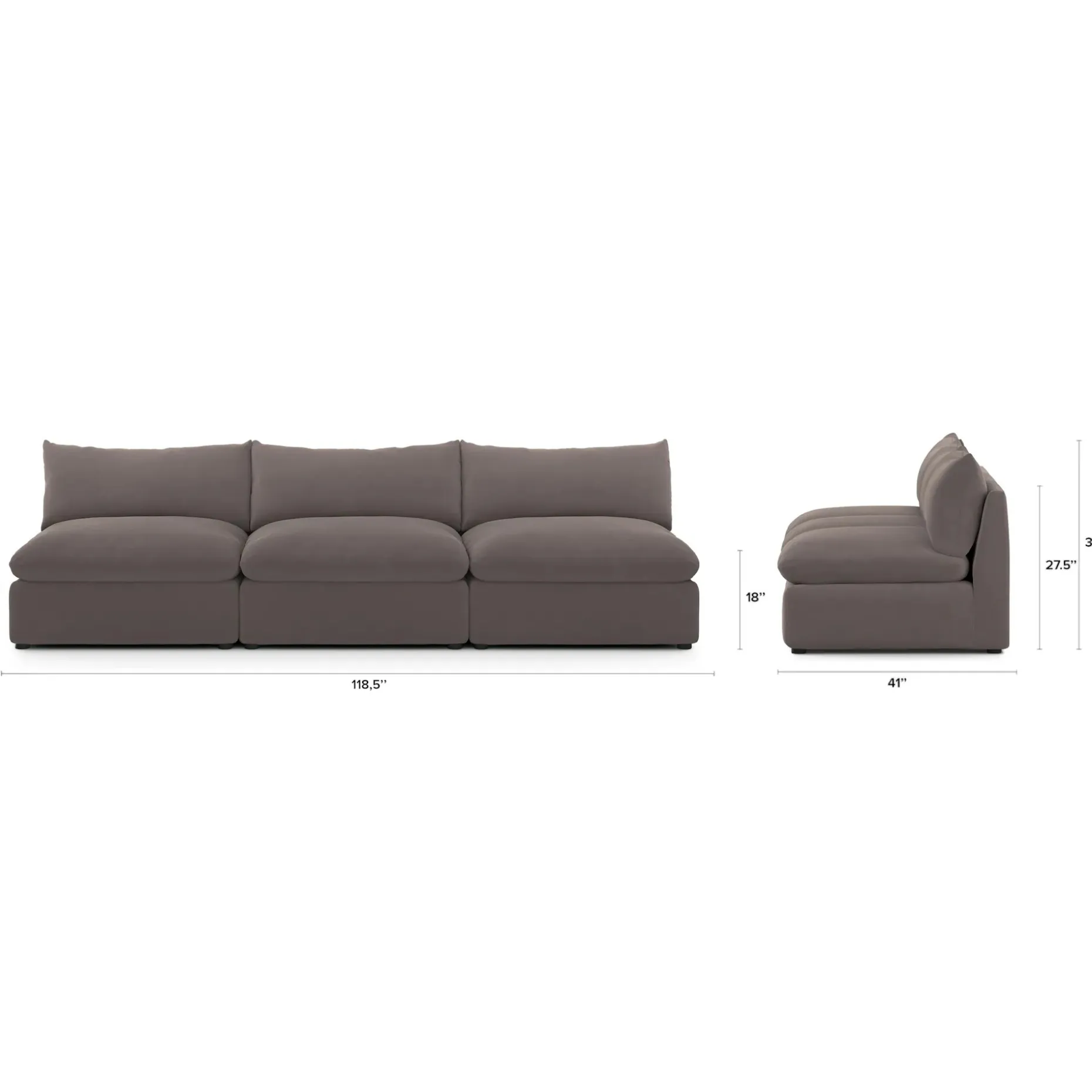 Leigh 118" Velvet Armless Modular Sofa - Hale Warm Gray