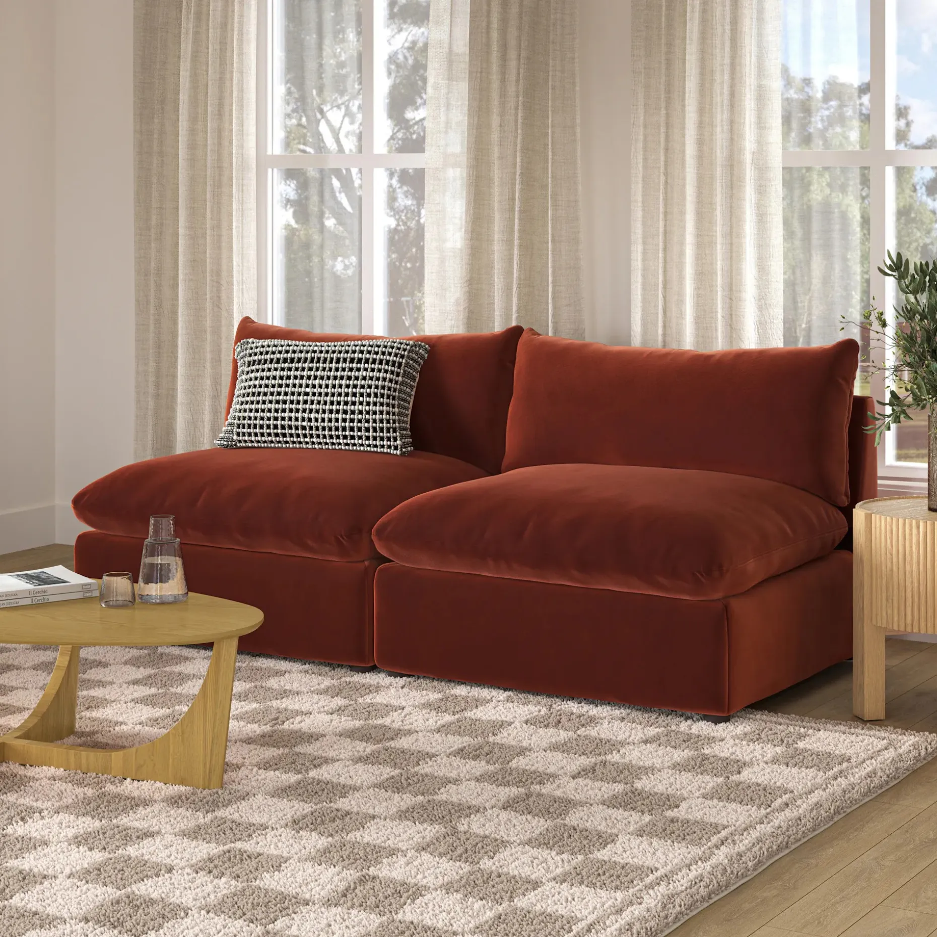 Leigh 79" Velvet Armless Modular Sofa - Hale Rust