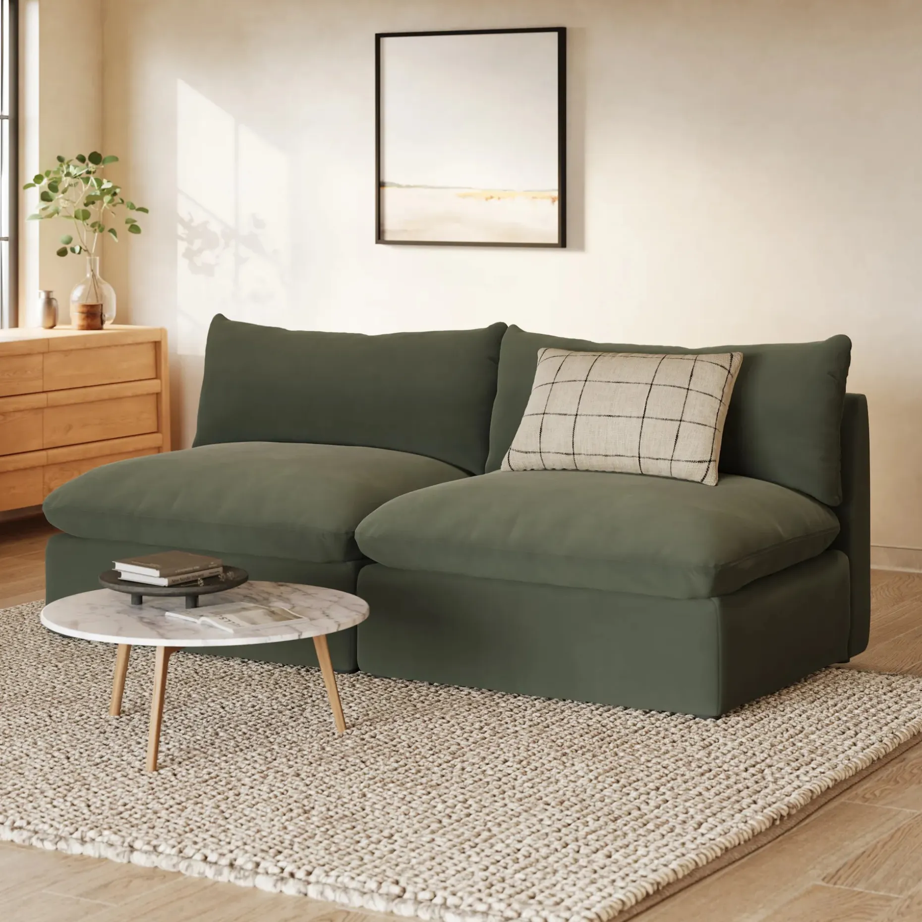 Leigh 79" Velvet Armless Modular Sofa - Hale Fir Green