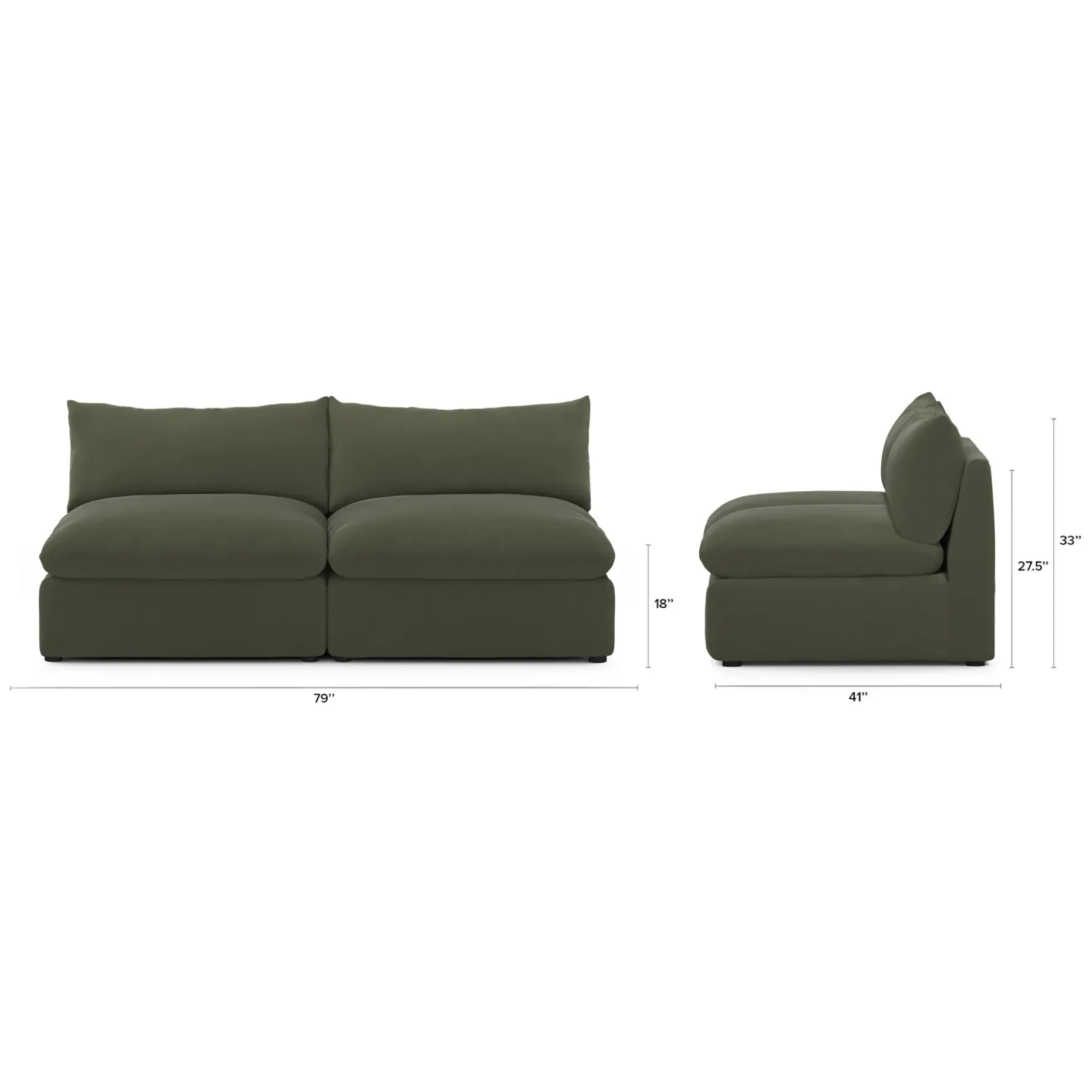 Leigh 79" Velvet Armless Modular Sofa - Hale Fir Green