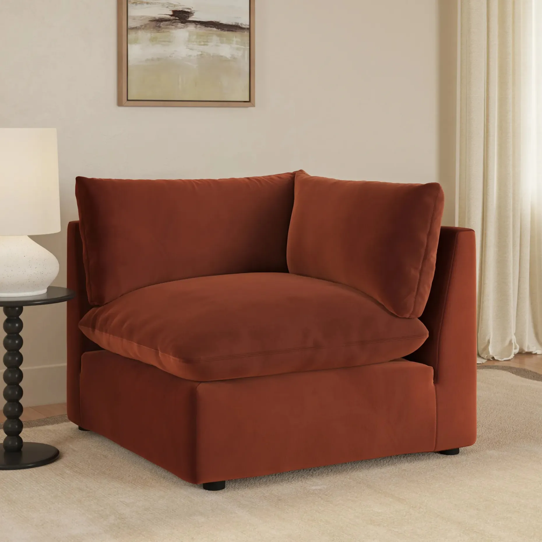 Leigh 41" Velvet Corner Chair Module - Hale Rust