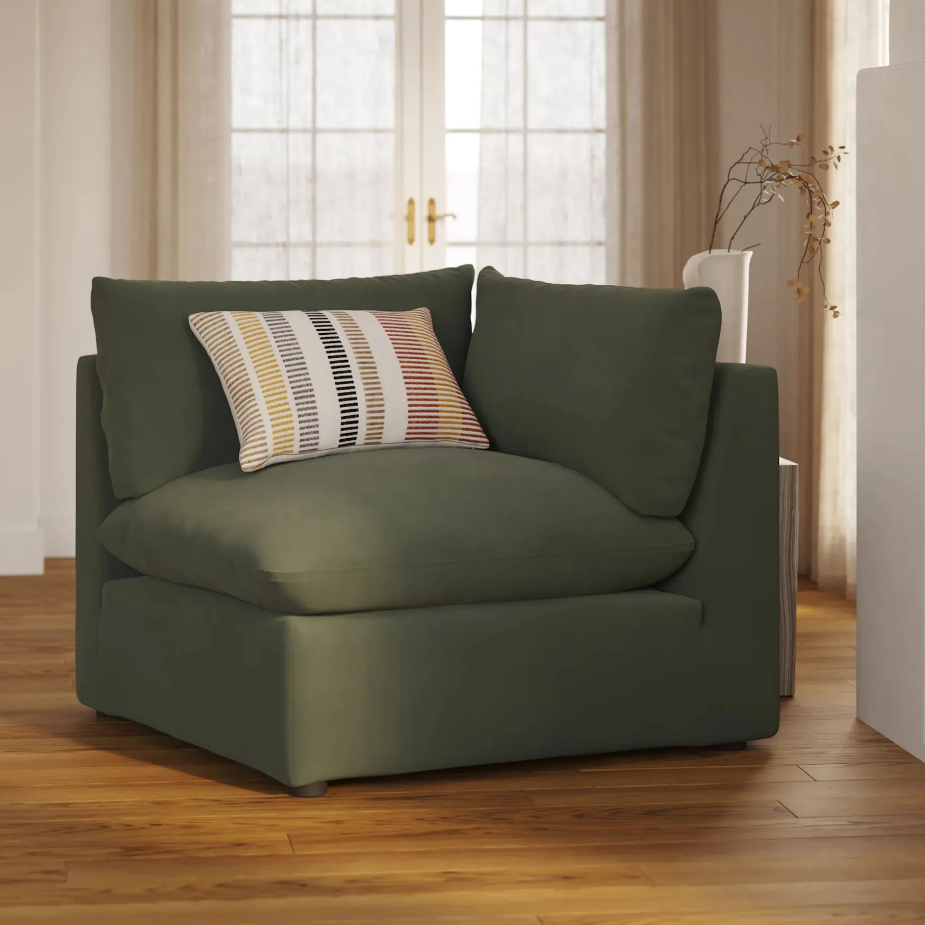 Leigh 41" Velvet Corner Chair Module - Hale Fir Green