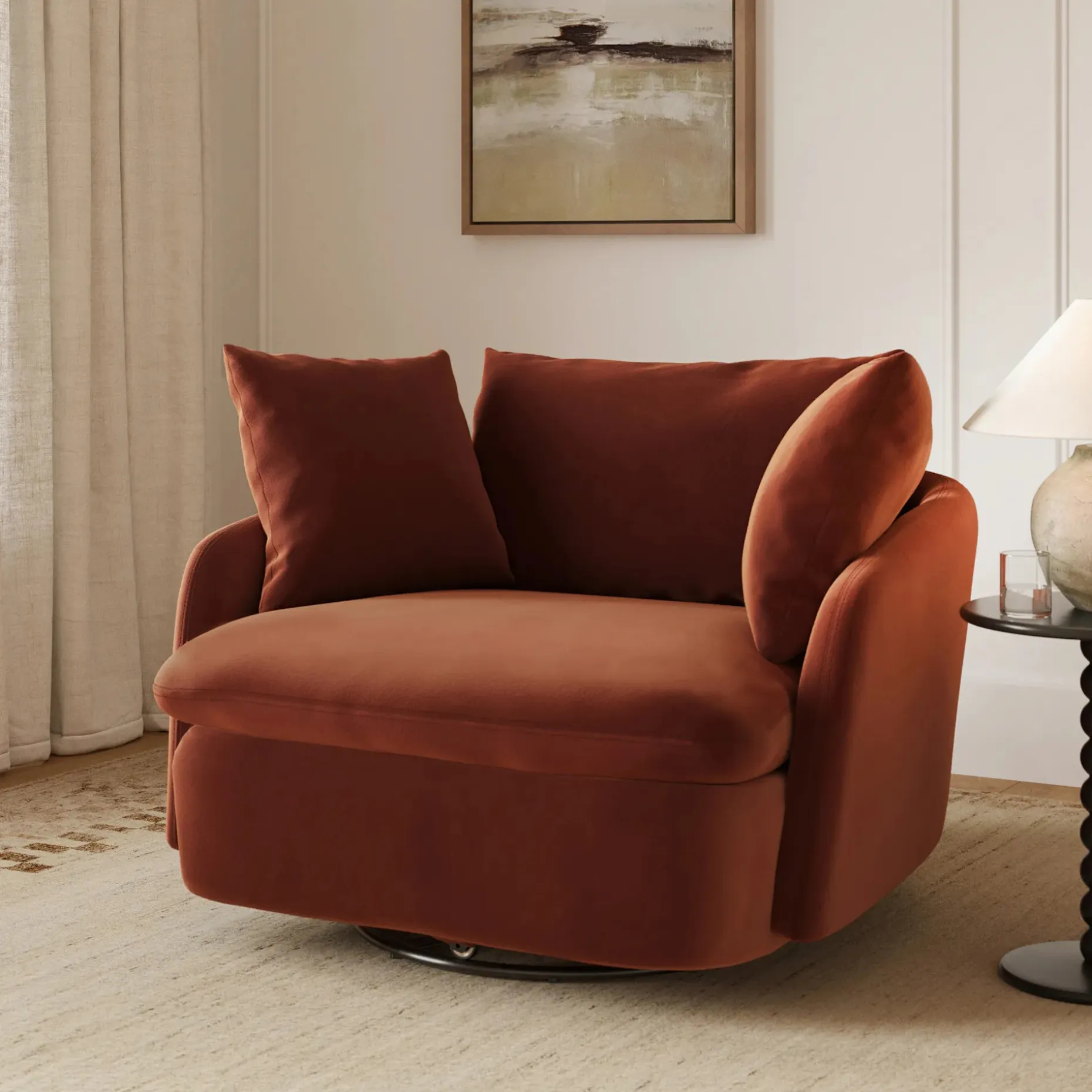 Leigh 47" Velvet Grand Swivel Lounge Chair - Hale Rust