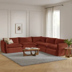 Leigh 126" Velvet Modular Corner Sectional - Hale Rust