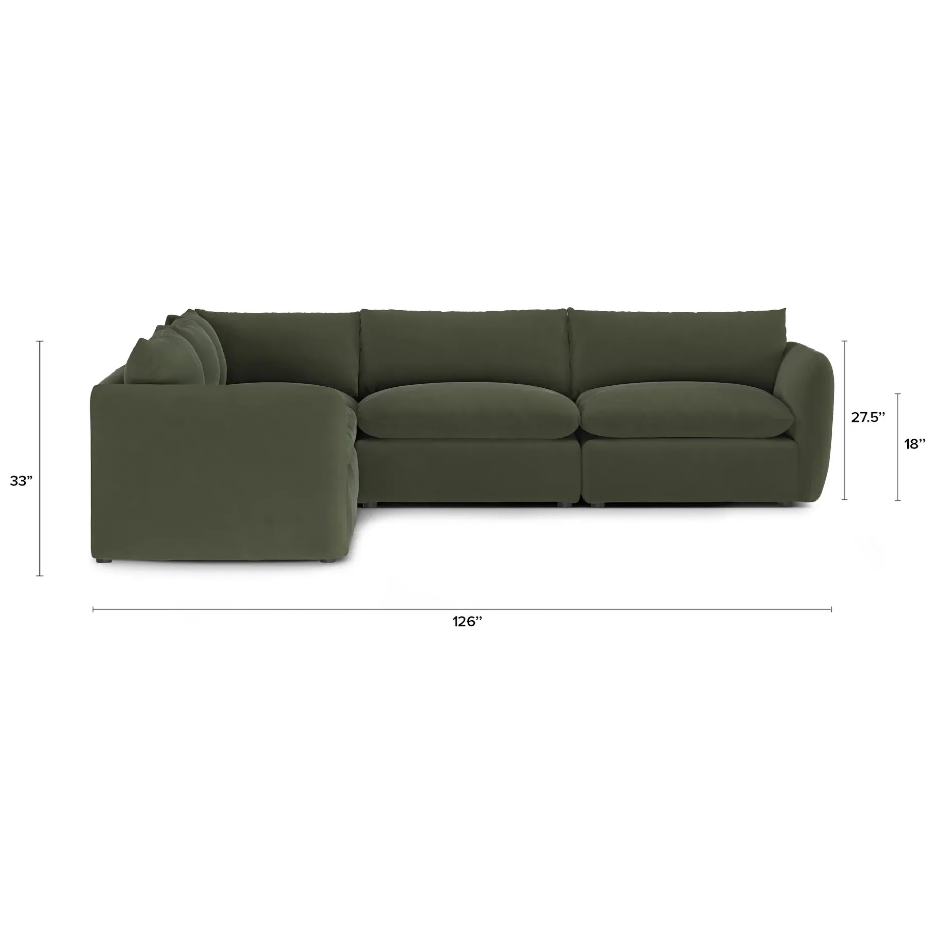 Leigh 126" Velvet Modular Corner Sectional - Hale Fir Green