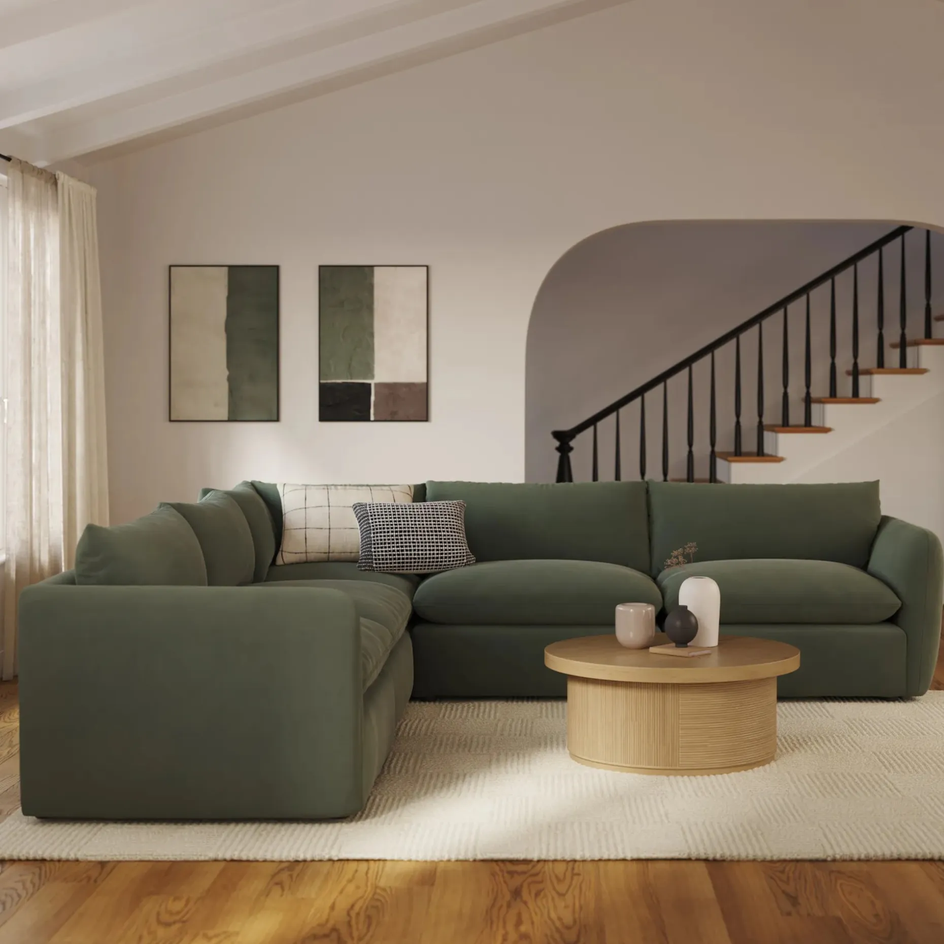 Leigh 126" Velvet Modular Corner Sectional - Hale Fir Green