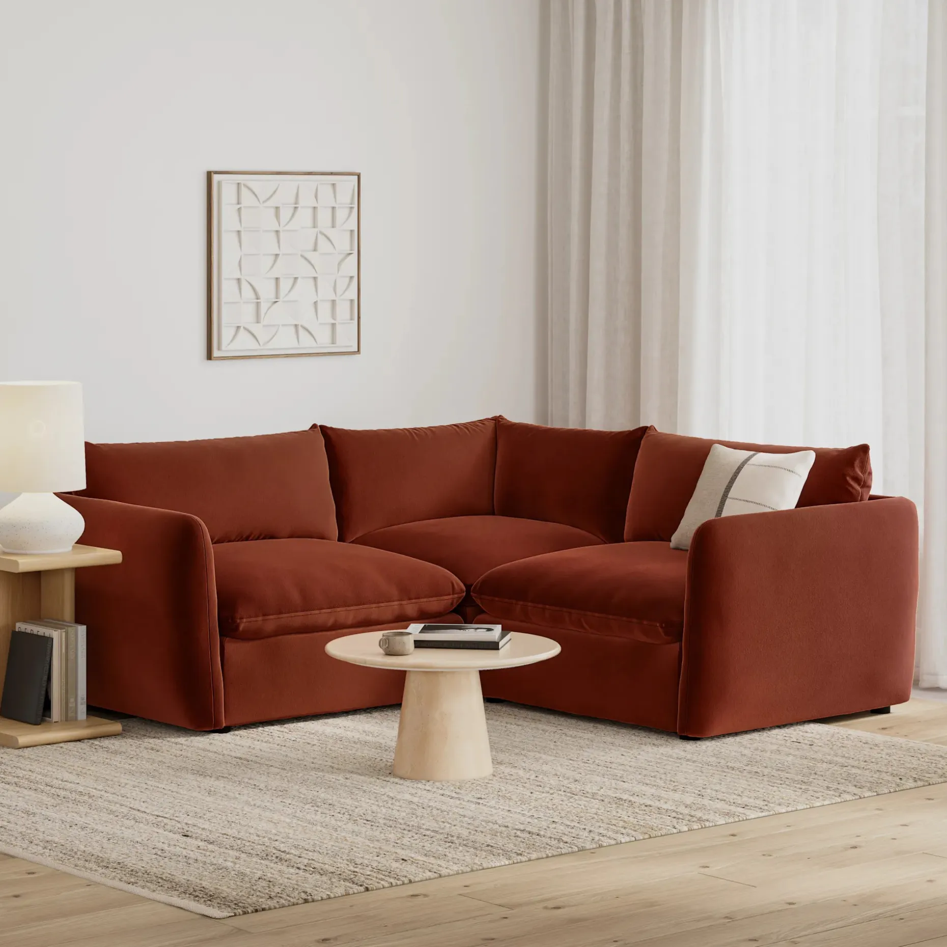 Leigh 87" Velvet Modular Corner Sectional - Hale Rust