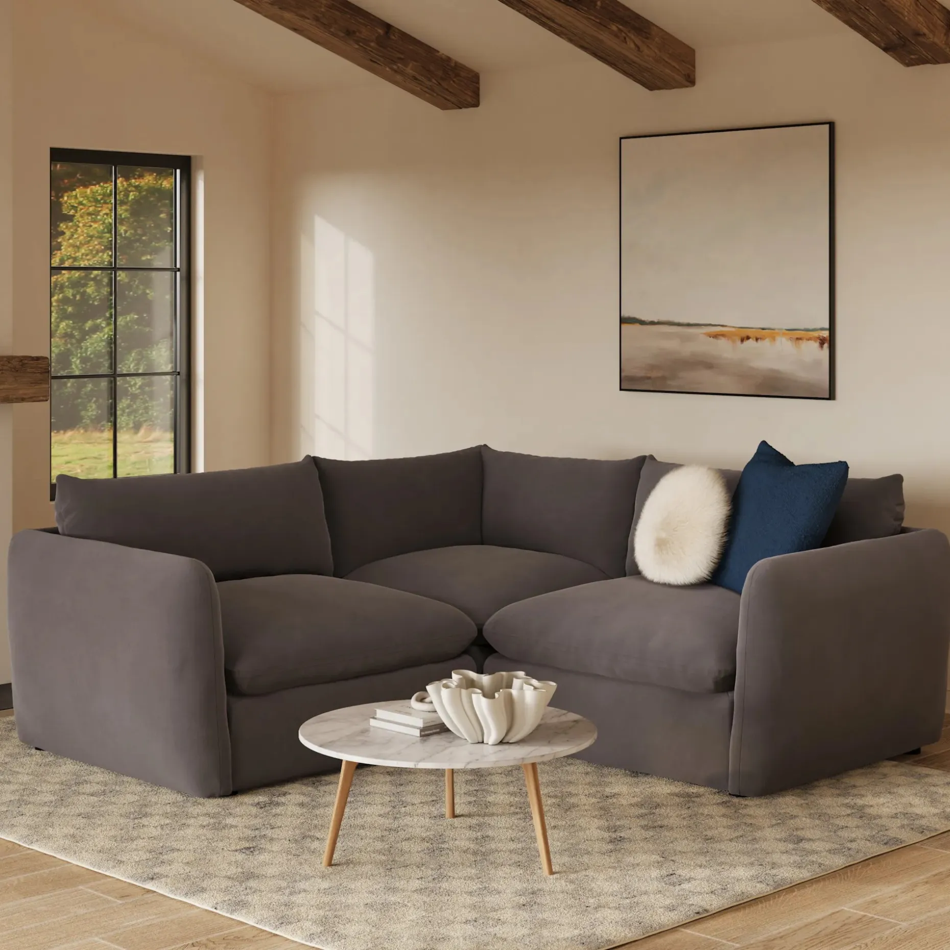 Leigh 87" Velvet Modular Corner Sectional - Hale Warm Gray