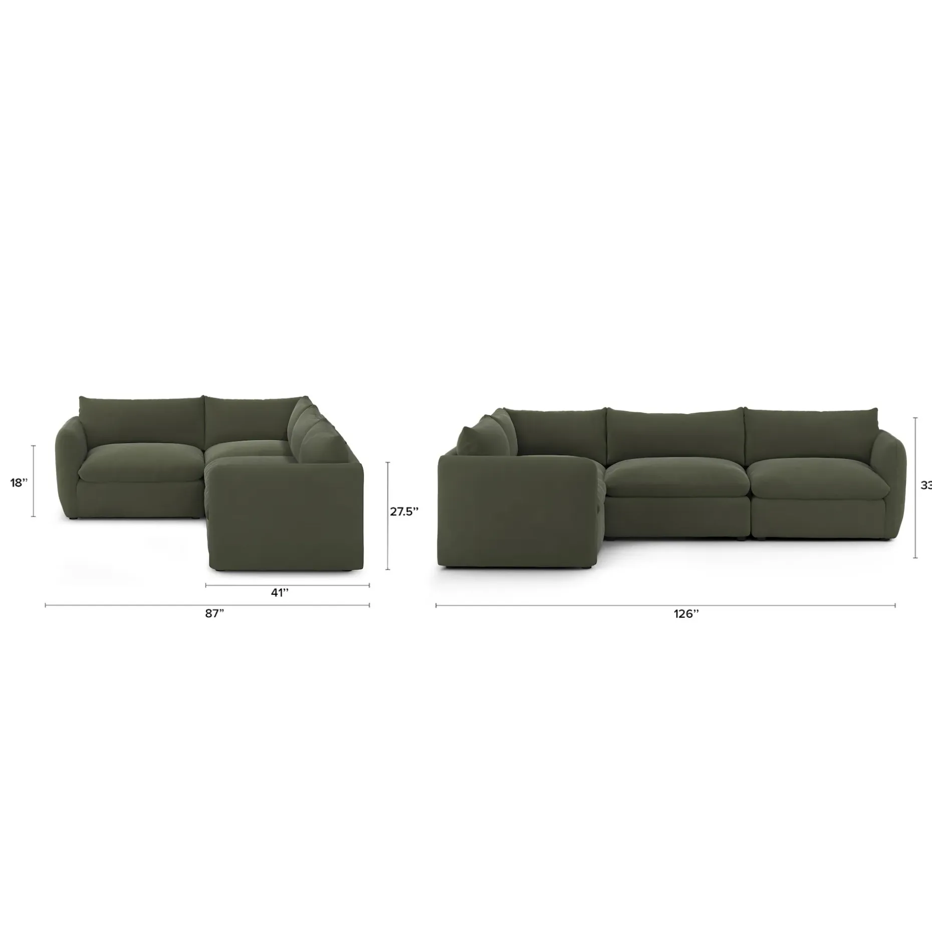 Leigh 126" Velvet Modular L Sectional - Hale Fir Green