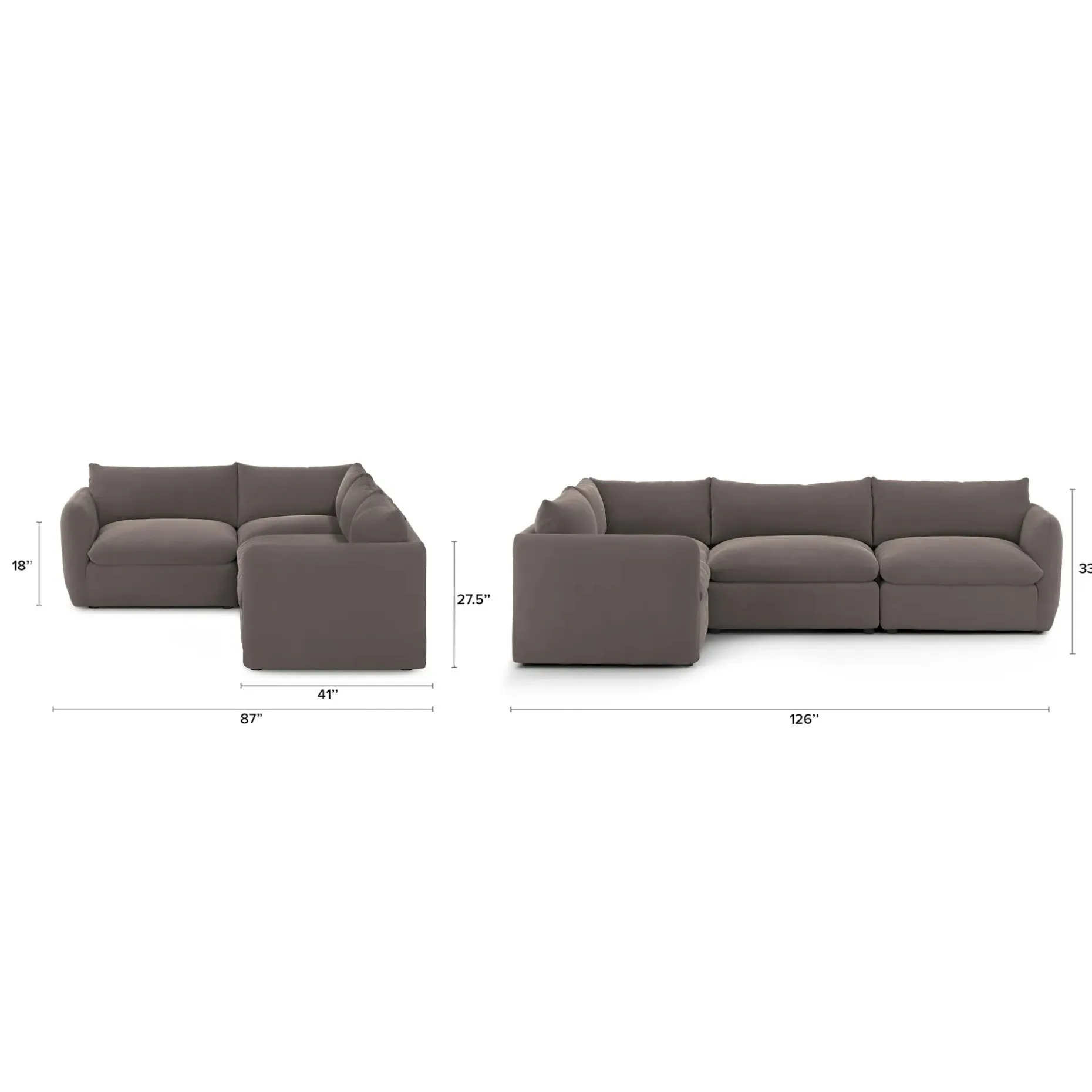 Leigh 126" Velvet Modular L Sectional - Hale Warm Gray
