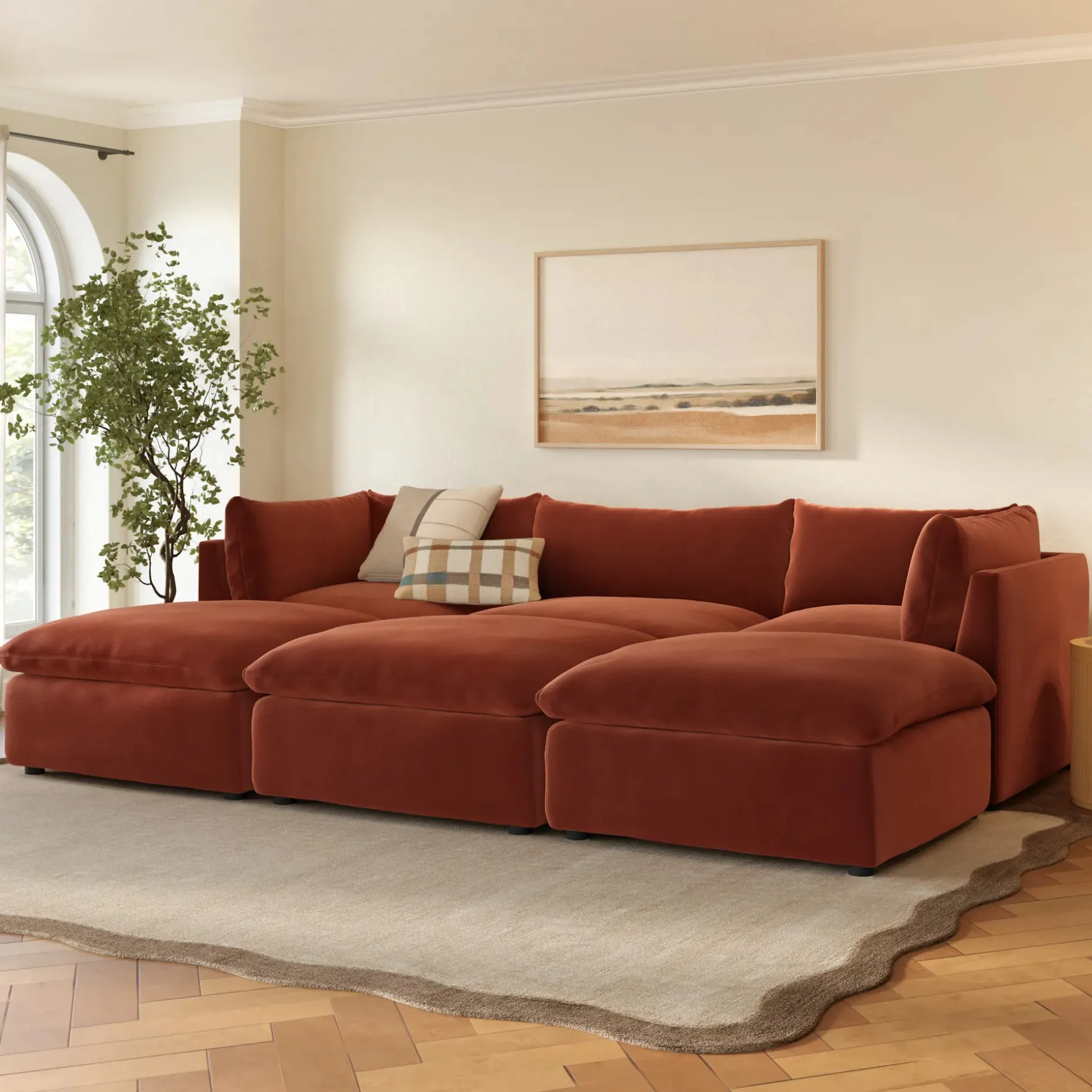Leigh 121.5" Velvet Modular Open Pit Sectional - Hale Rust