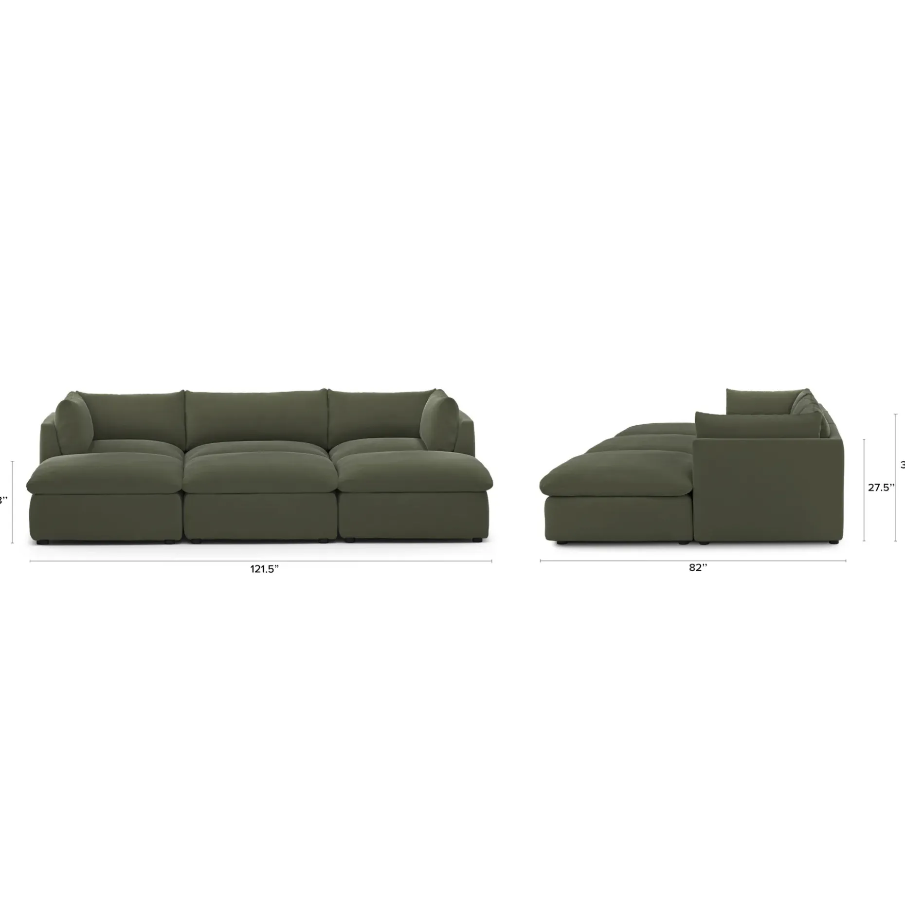 Leigh 121.5" Velvet Modular Open Pit Sectional - Hale Fir Green