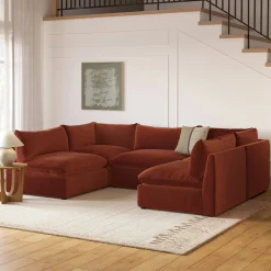 Leigh 121.5" Velvet Modular 5-Seater U-Shaped Sectional - Hale Rust