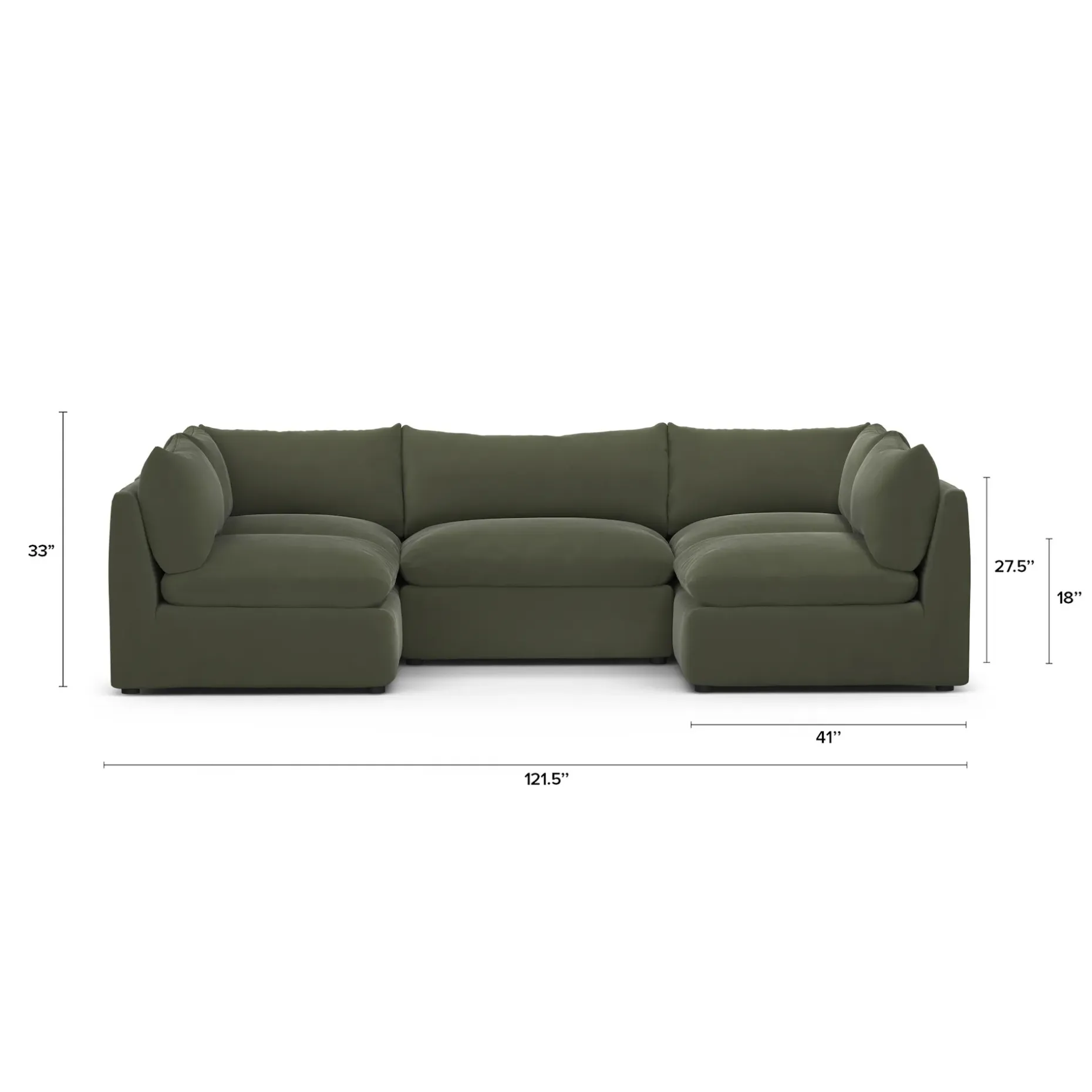 Leigh 121.5" Velvet Modular 5-Seater U-Shaped Sectional - Hale Fir Green