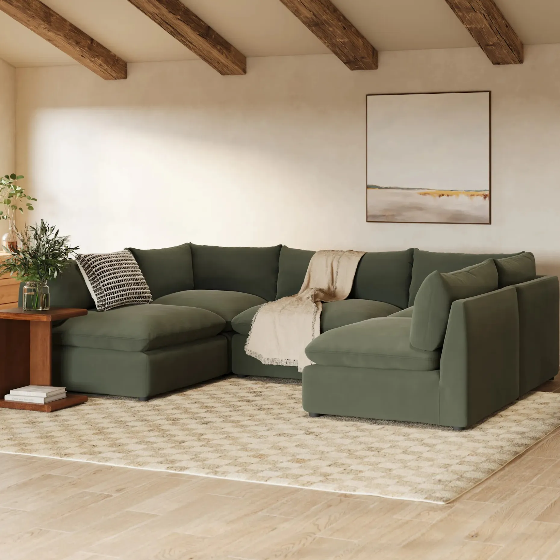 Leigh 121.5" Velvet Modular 5-Seater U-Shaped Sectional - Hale Fir Green