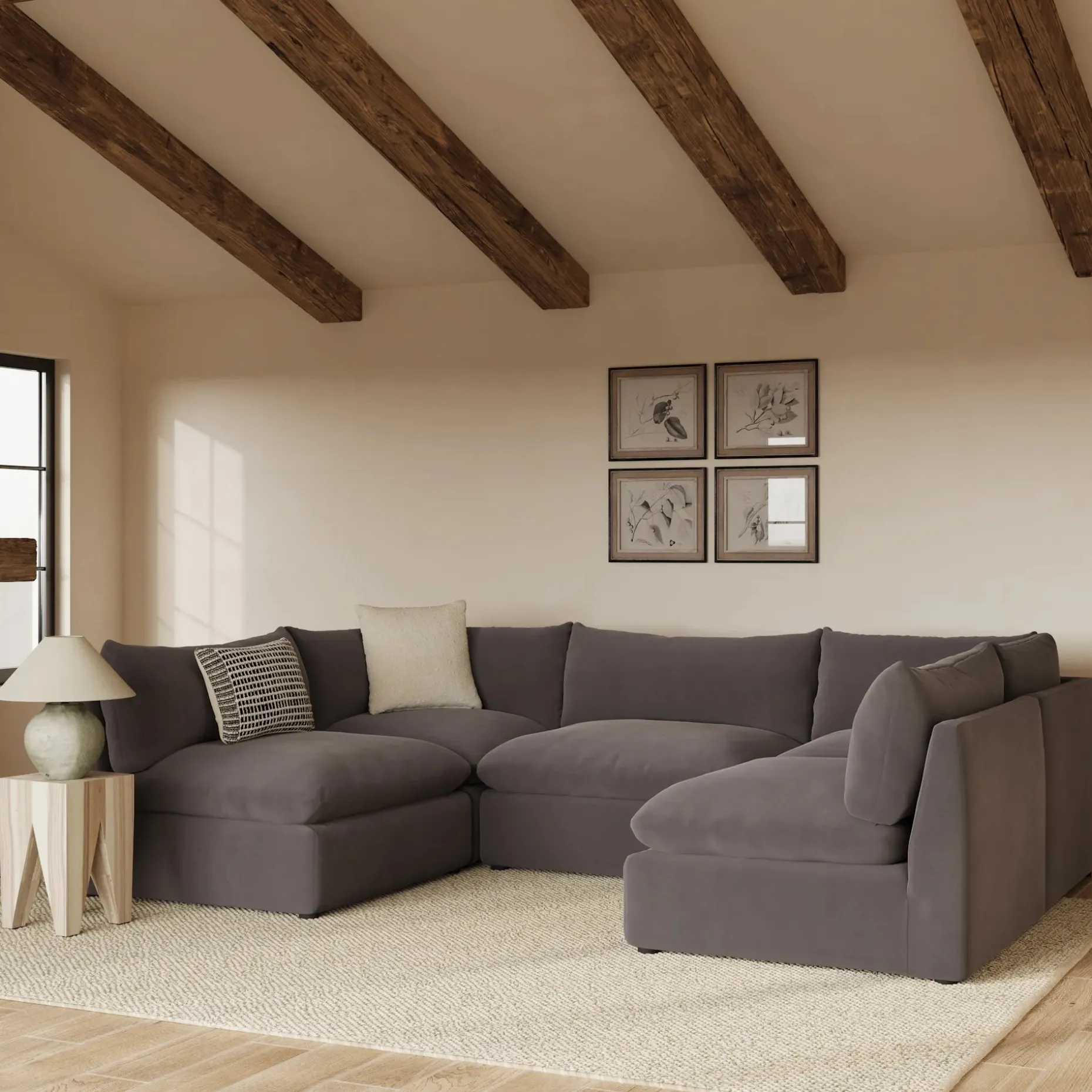 Leigh 121.5" Velvet Modular 5-Seater U-Shaped Sectional - Hale Warm Gray