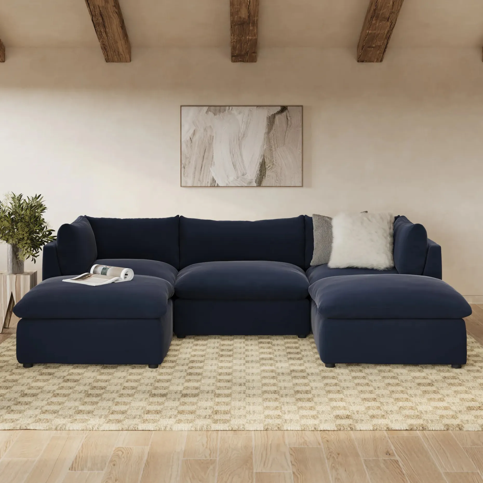Leigh 121.5" Velvet Modular 3-Seater U-Shaped Sectional - Hale Ink