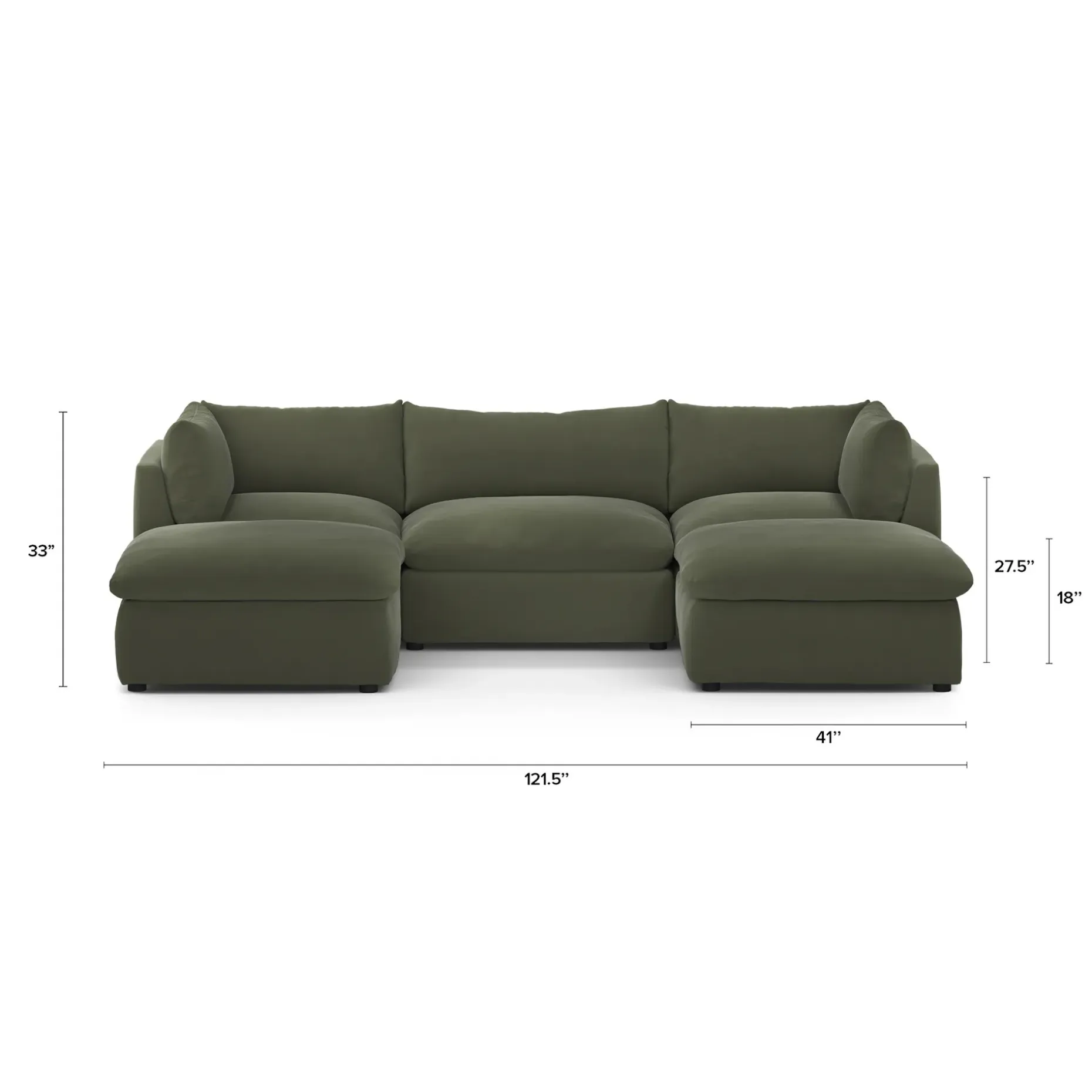 Leigh 121.5" Velvet Modular 3-Seater U-Shaped Sectional - Hale Fir Green
