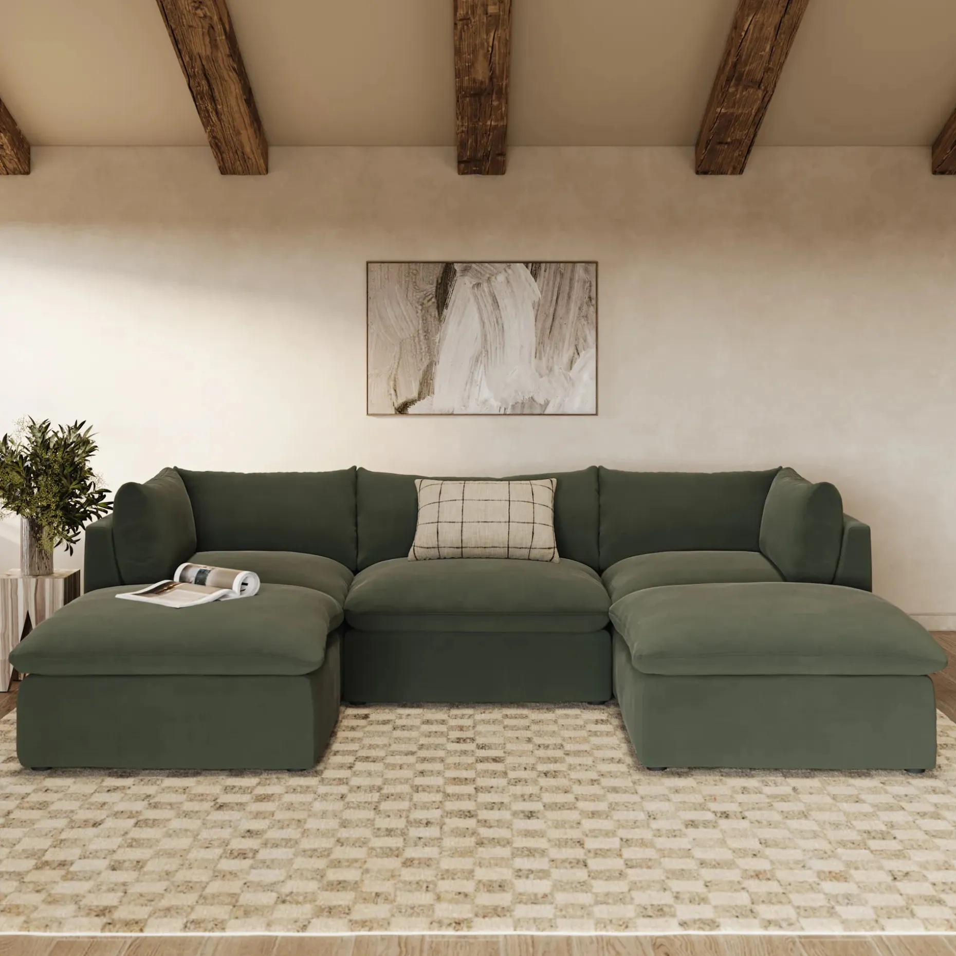 Leigh 121.5" Velvet Modular 3-Seater U-Shaped Sectional - Hale Fir Green