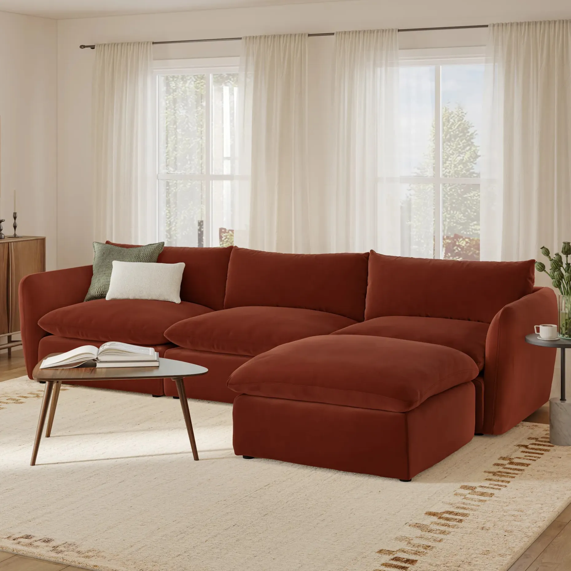 Leigh 131.5" Velvet Modular Sectional - Hale Rust