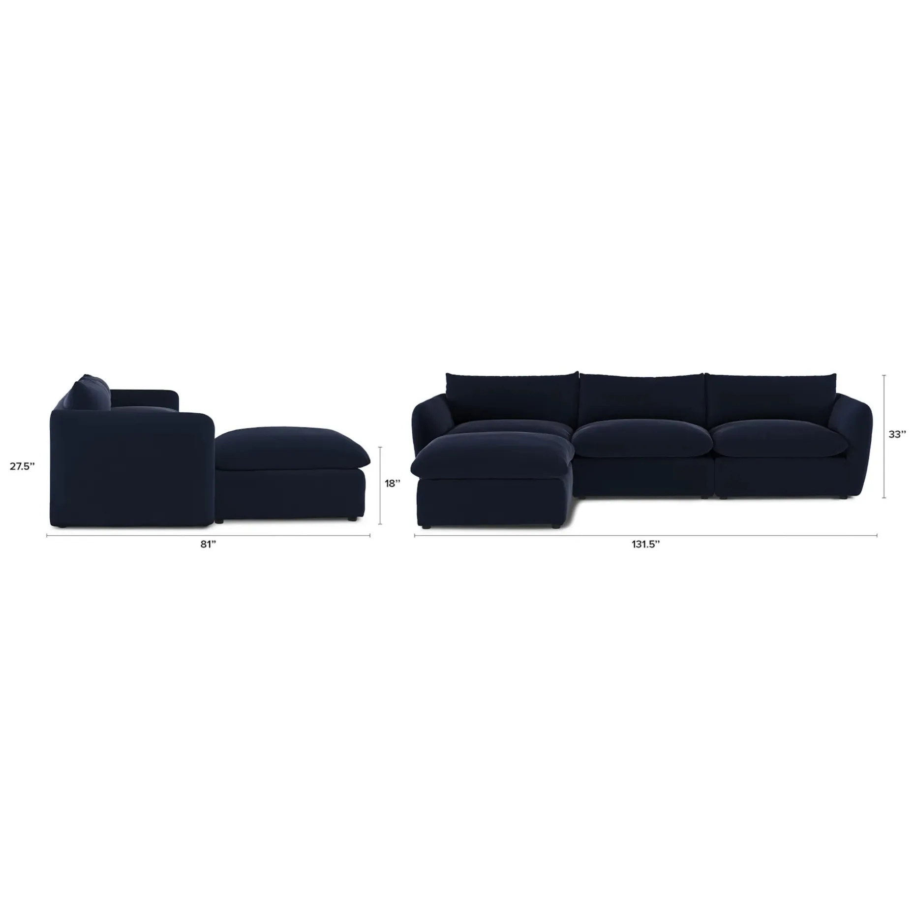 Leigh 131.5" Velvet Modular Sectional - Hale Ink