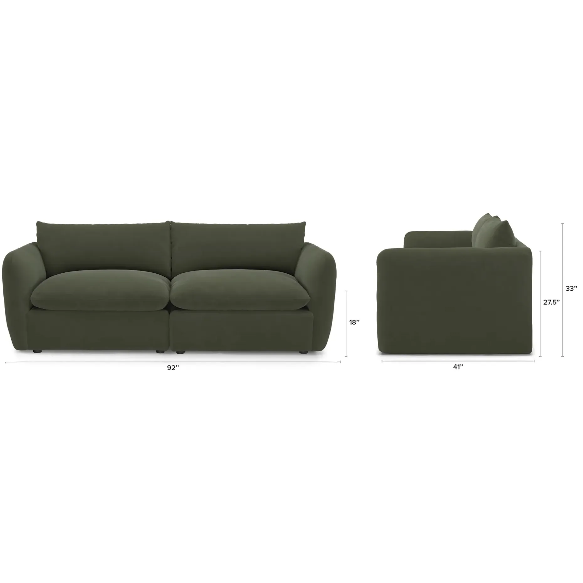 Leigh 92" Velvet Modular Sofa - Hale Fir Green