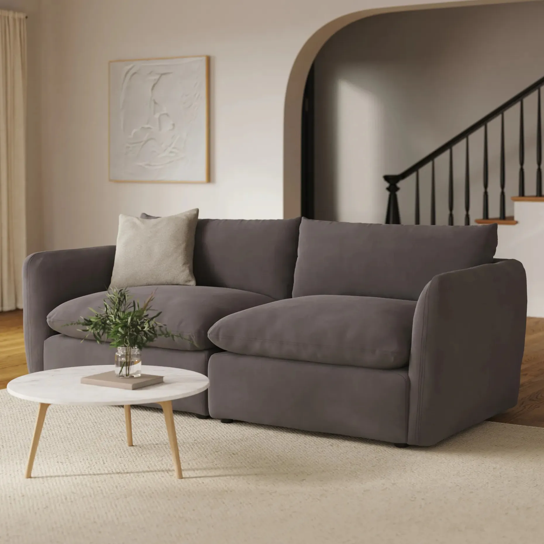 Leigh 92" Velvet Modular Sofa - Hale Warm Gray