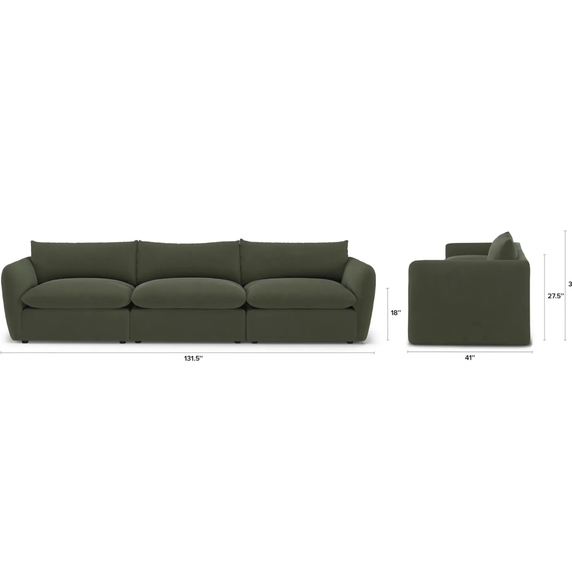 Leigh 131.5" Velvet Modular Sofa - Hale Fir Green