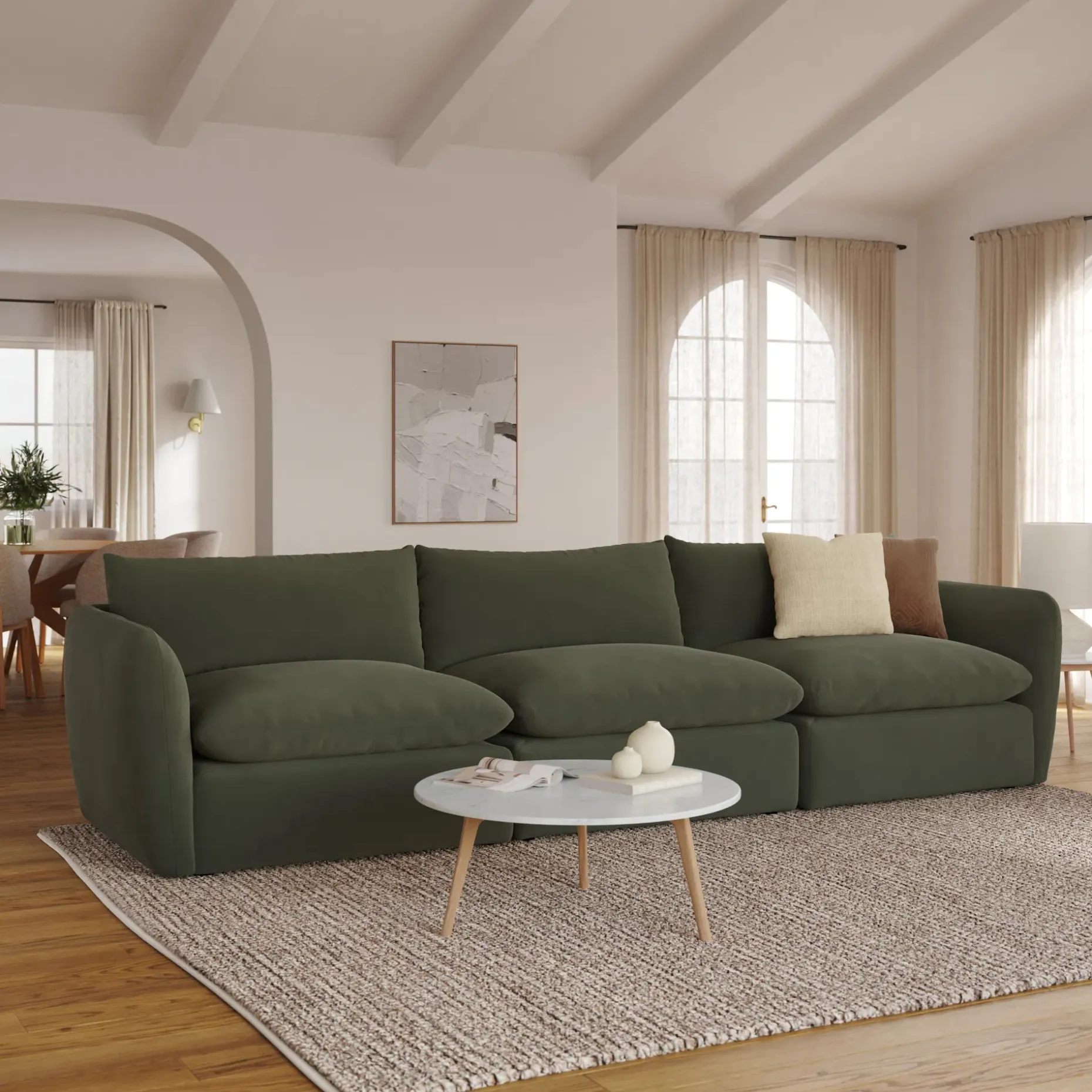 Leigh 131.5" Velvet Modular Sofa - Hale Fir Green