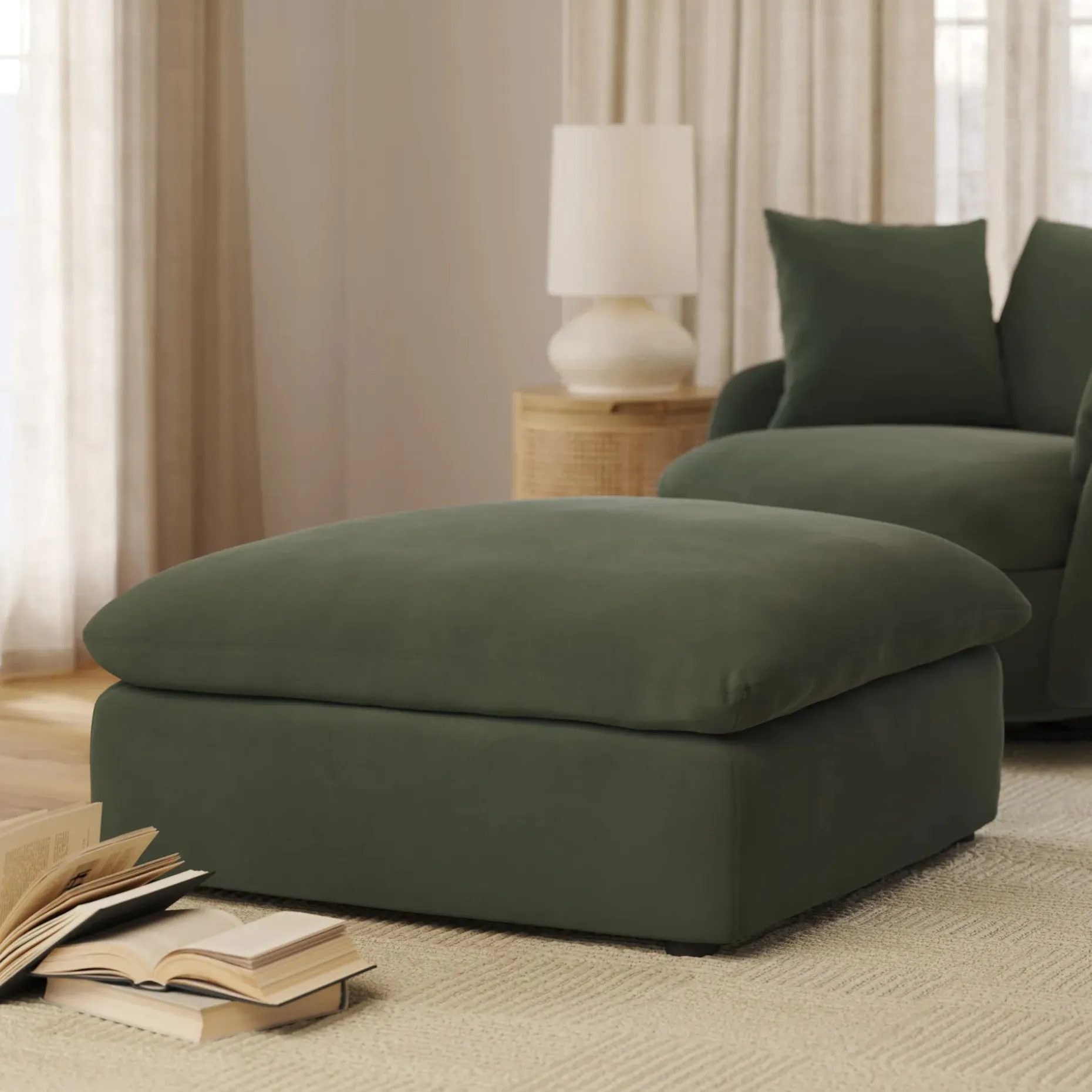Leigh 41" Velvet Ottoman - Hale Fir Green