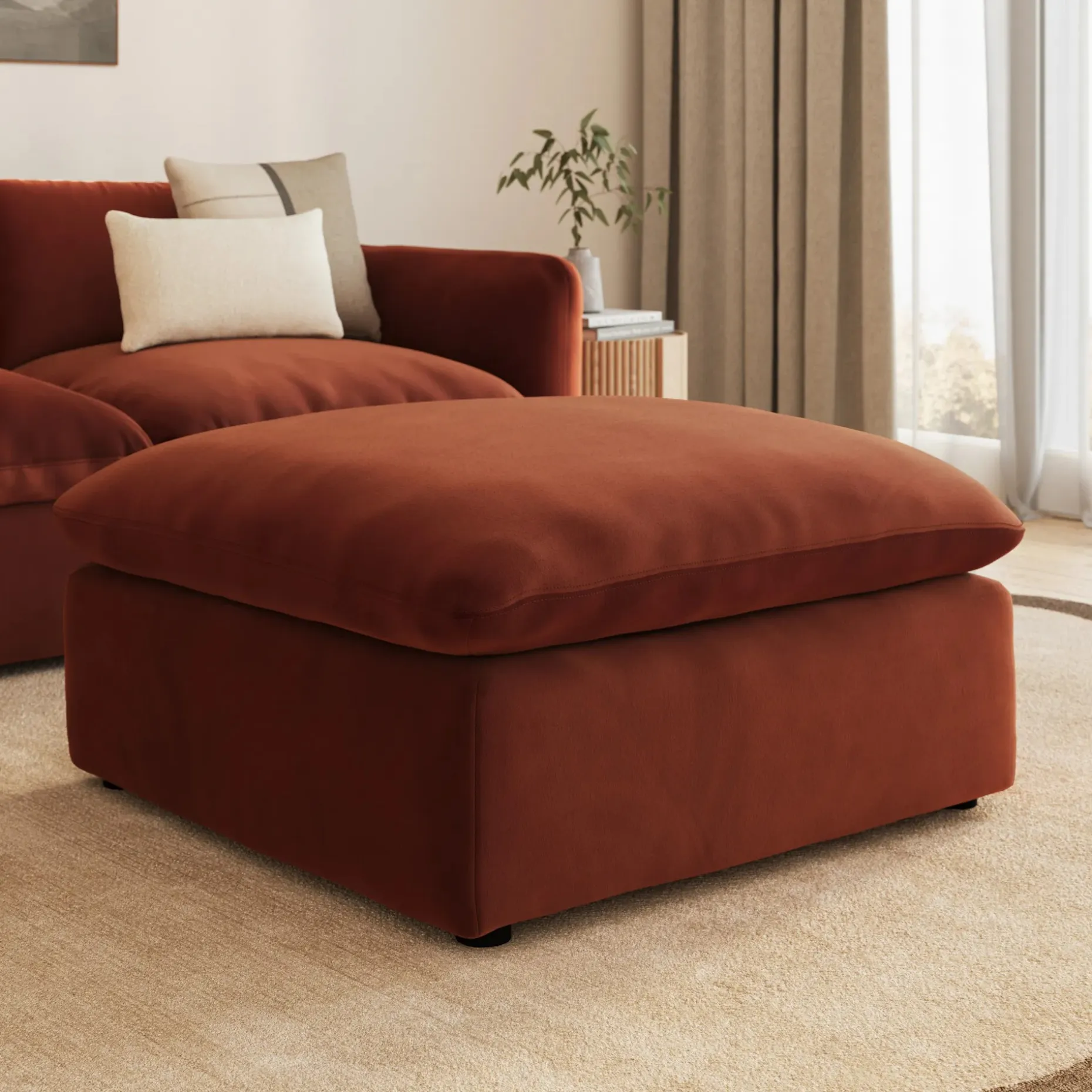 Leigh 41" Velvet Ottoman - Hale Rust