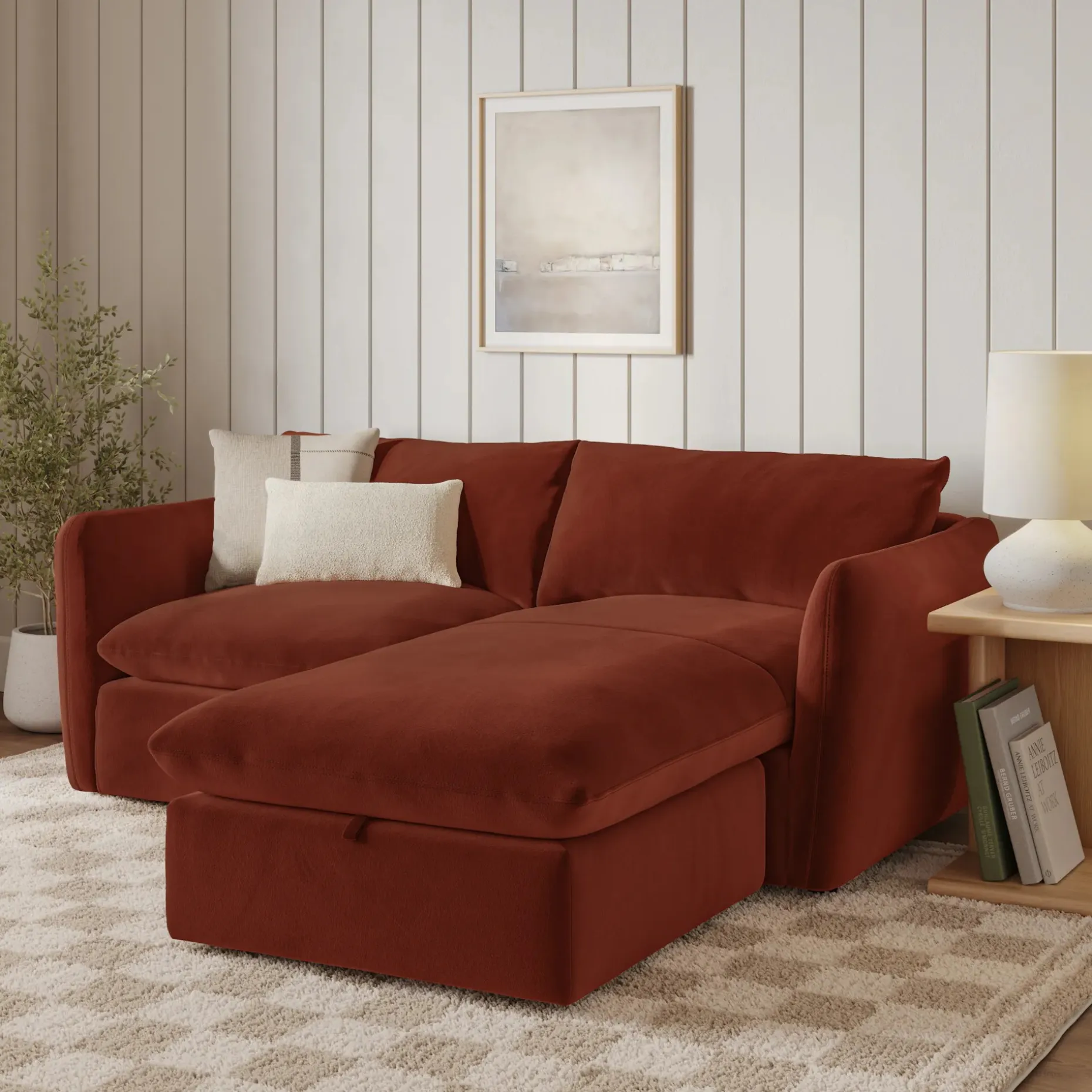 Leigh 86" Velvet Reversible Storage Sectional - Hale Rust